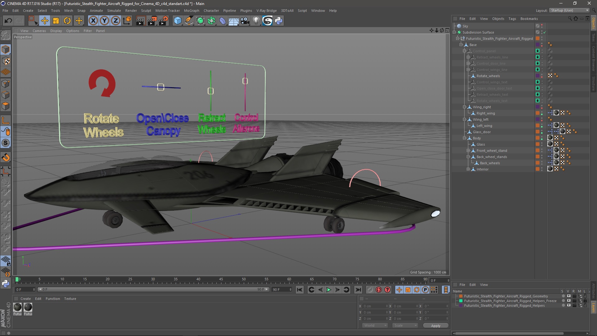 3D Futuristic Stealth Fighter Aircraft Rigged for Cinema 4D