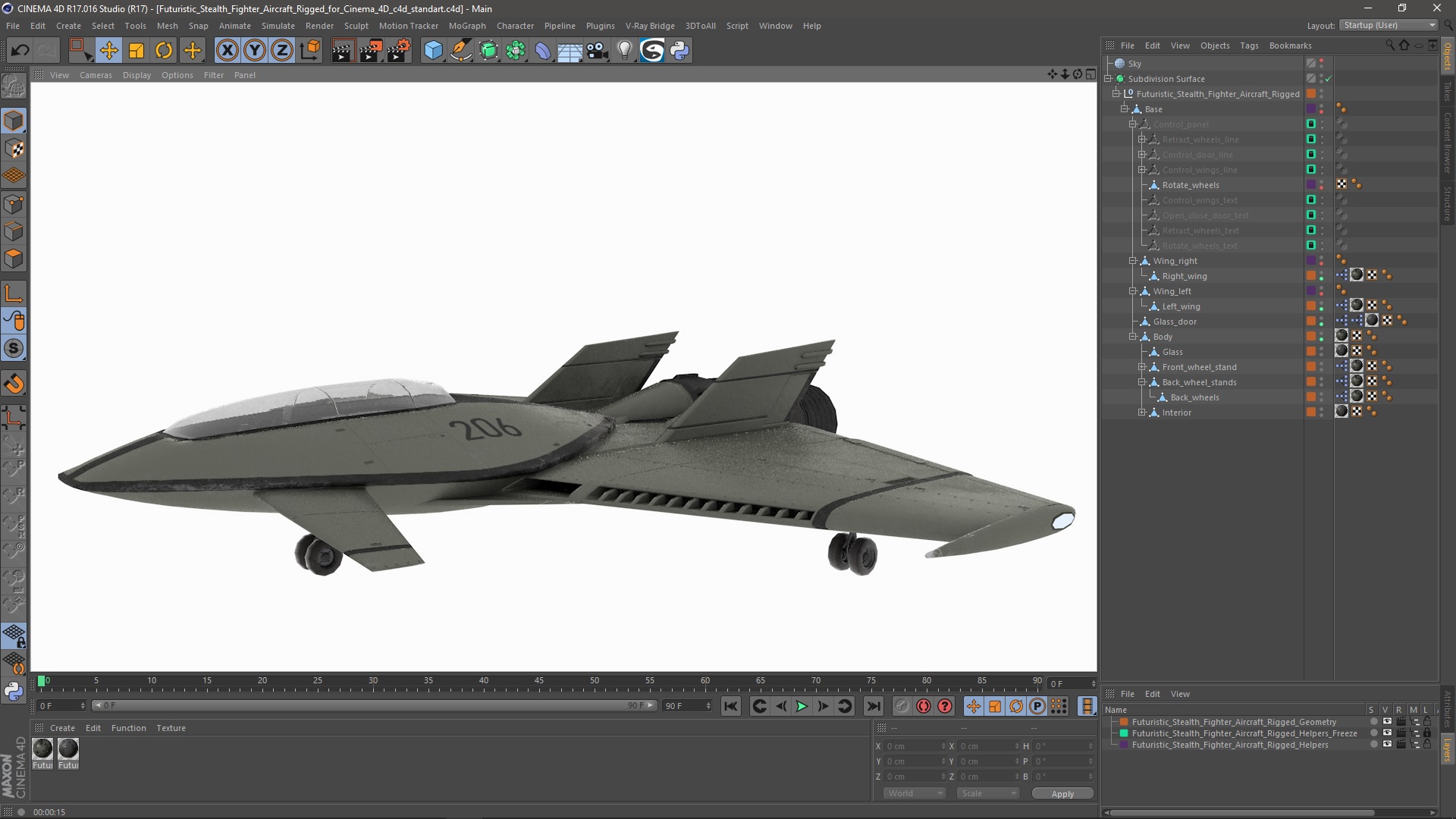 3D Futuristic Stealth Fighter Aircraft Rigged for Cinema 4D