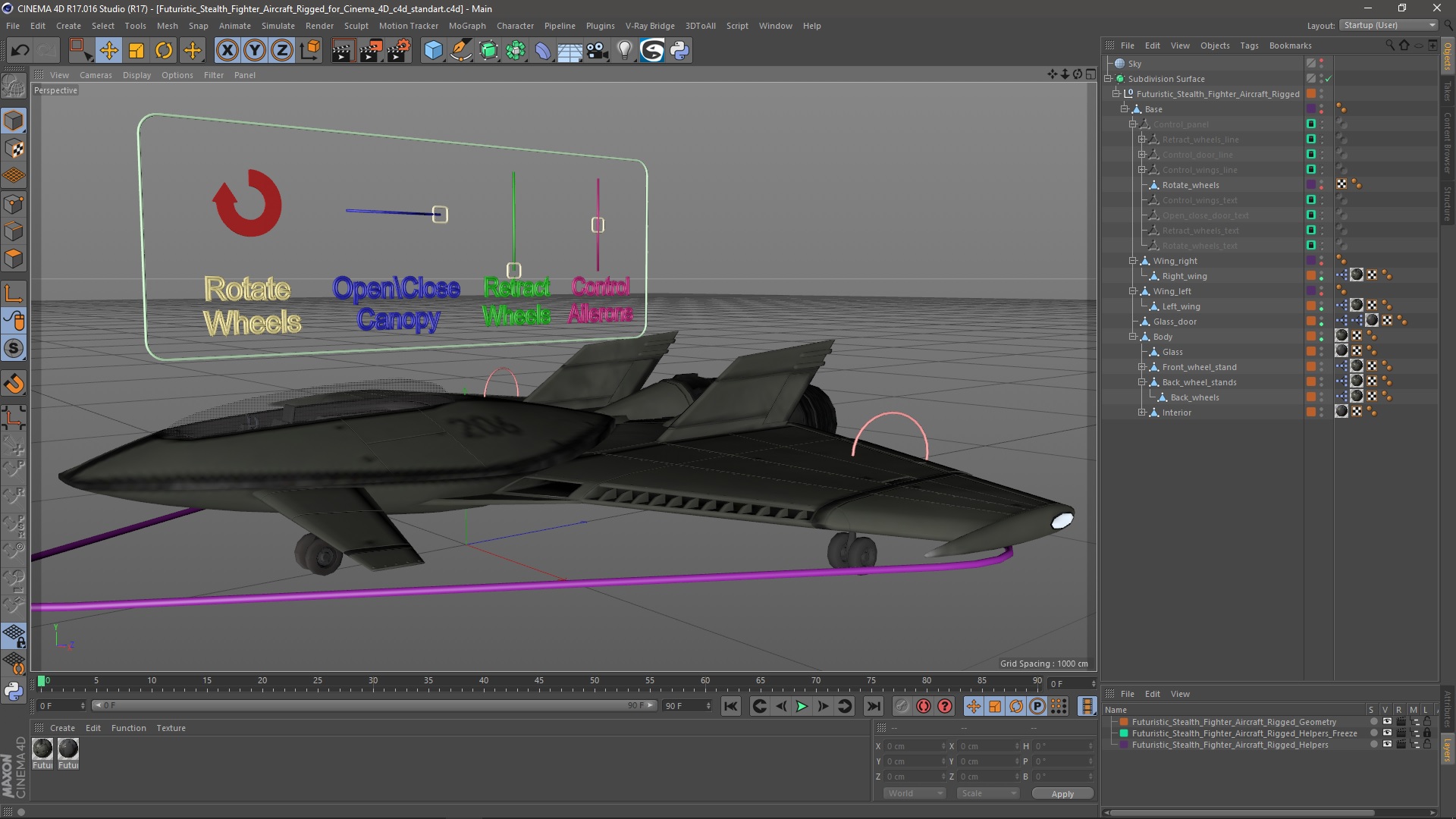 3D Futuristic Stealth Fighter Aircraft Rigged for Cinema 4D