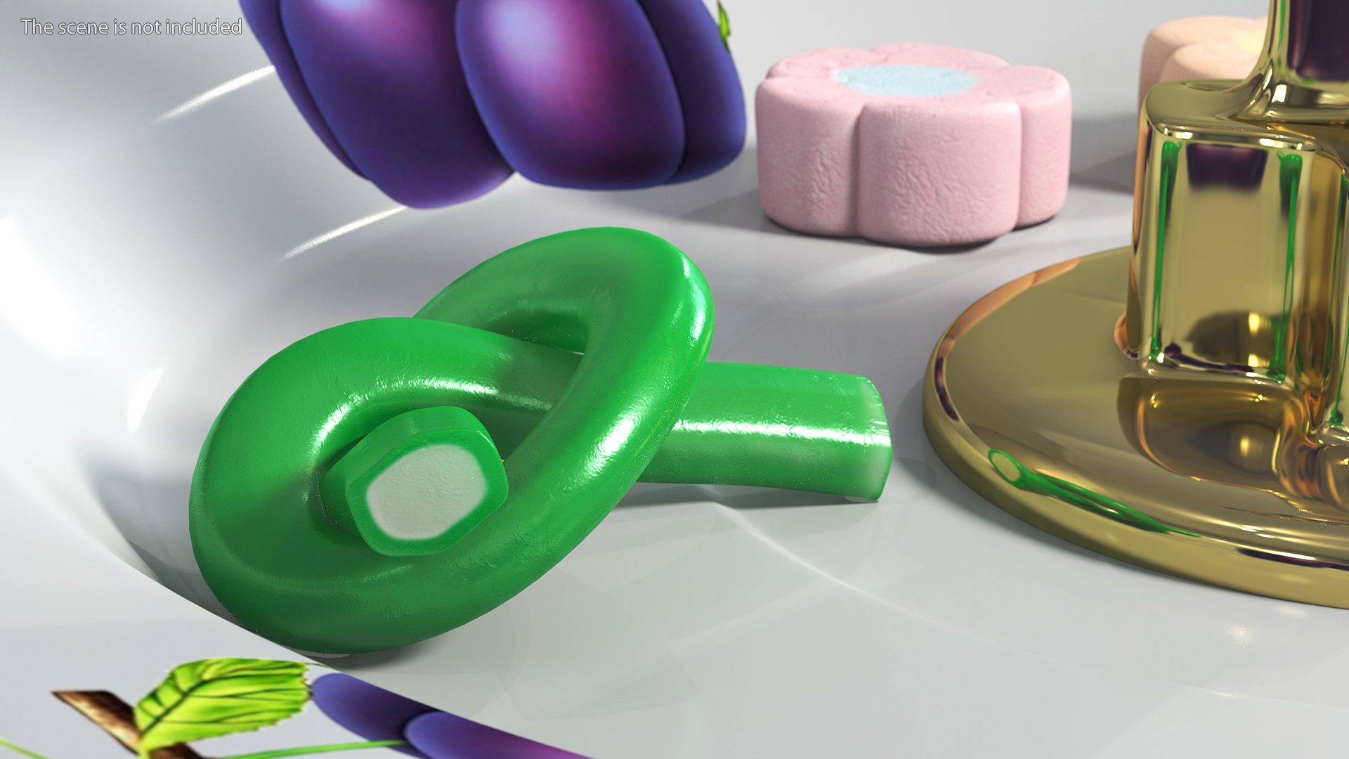 3D Green Licorice Rope Candy Tied in Knot model