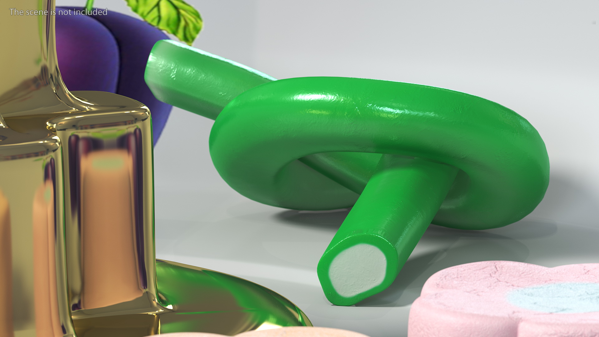 3D Green Licorice Rope Candy Tied in Knot model