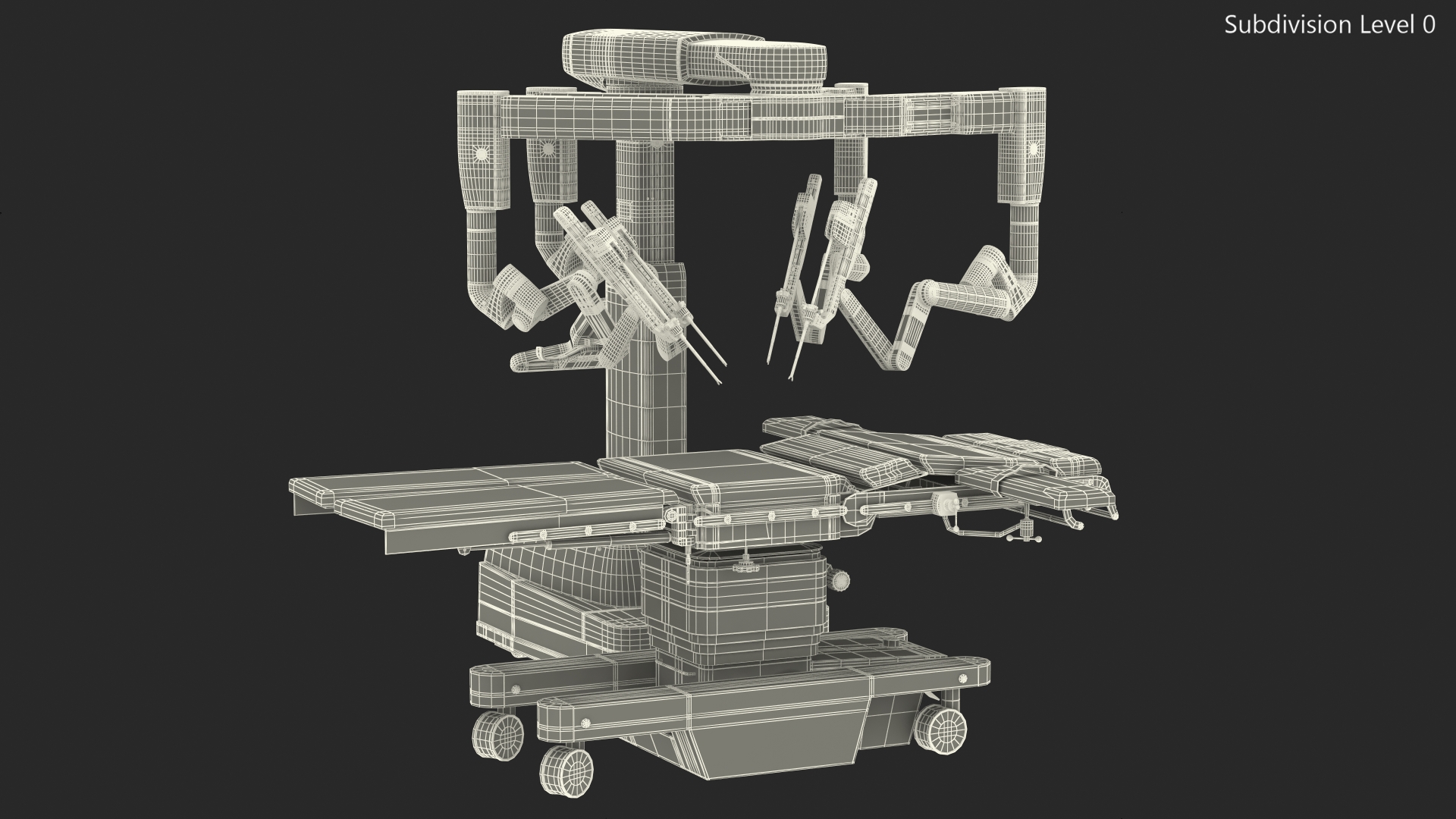 3D Surgical Robotic System da Vinci SI Rigged with Operating Table model
