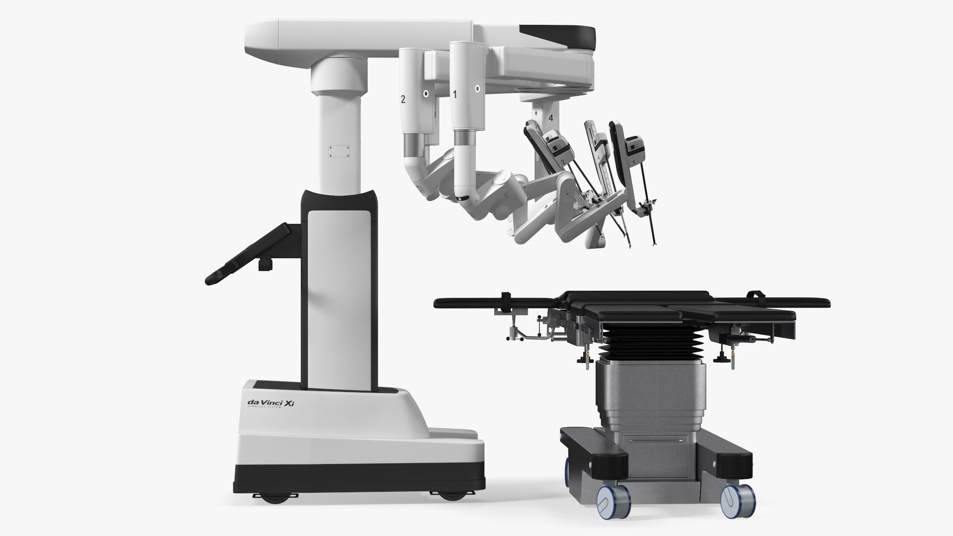 3D Surgical Robotic System da Vinci SI Rigged with Operating Table model
