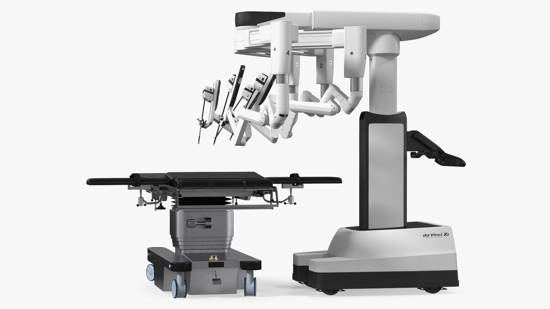 3D Surgical Robotic System da Vinci SI Rigged with Operating Table model