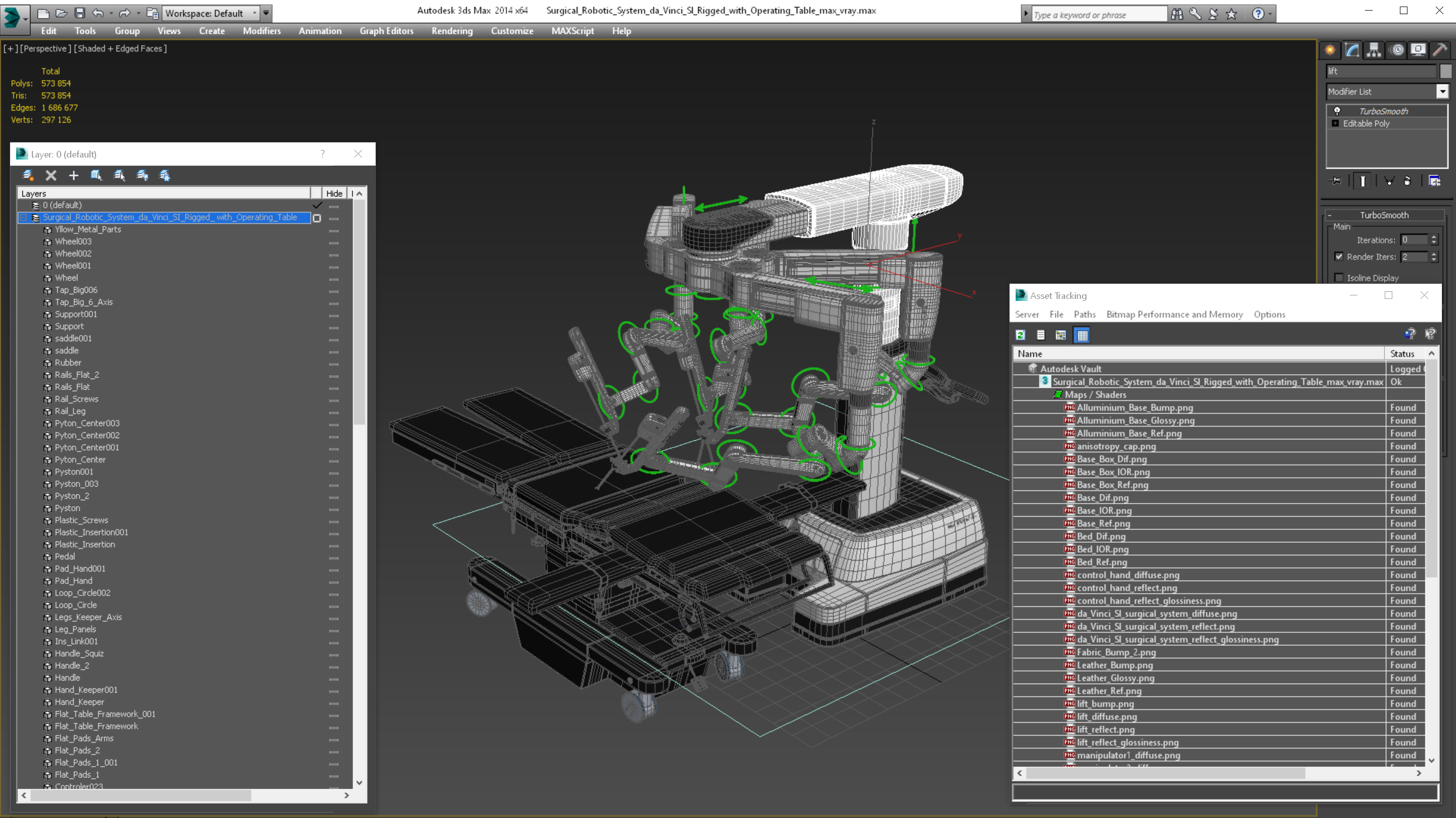 3D Surgical Robotic System da Vinci SI Rigged with Operating Table model