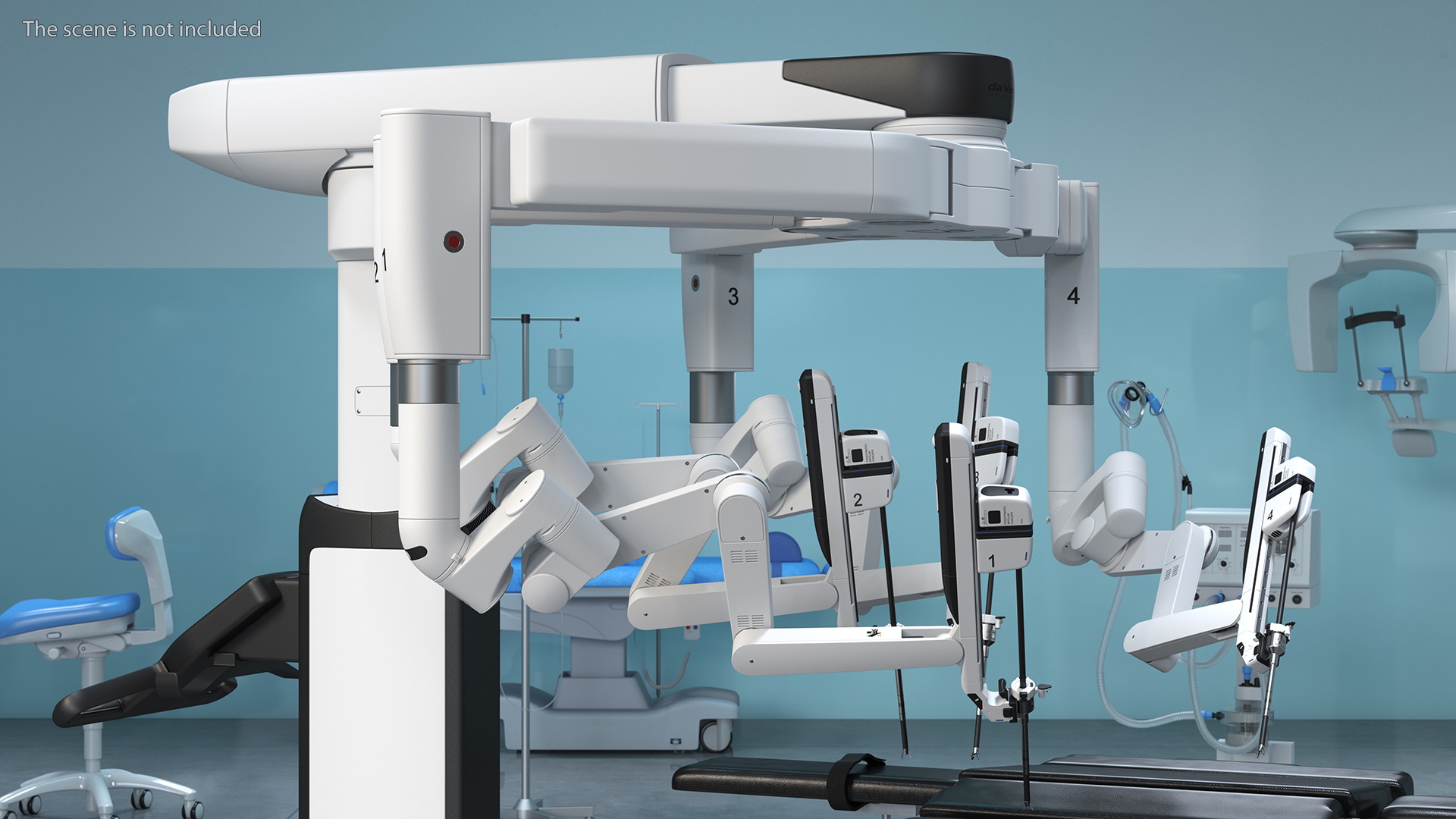 3D Surgical Robotic System da Vinci SI Rigged with Operating Table model