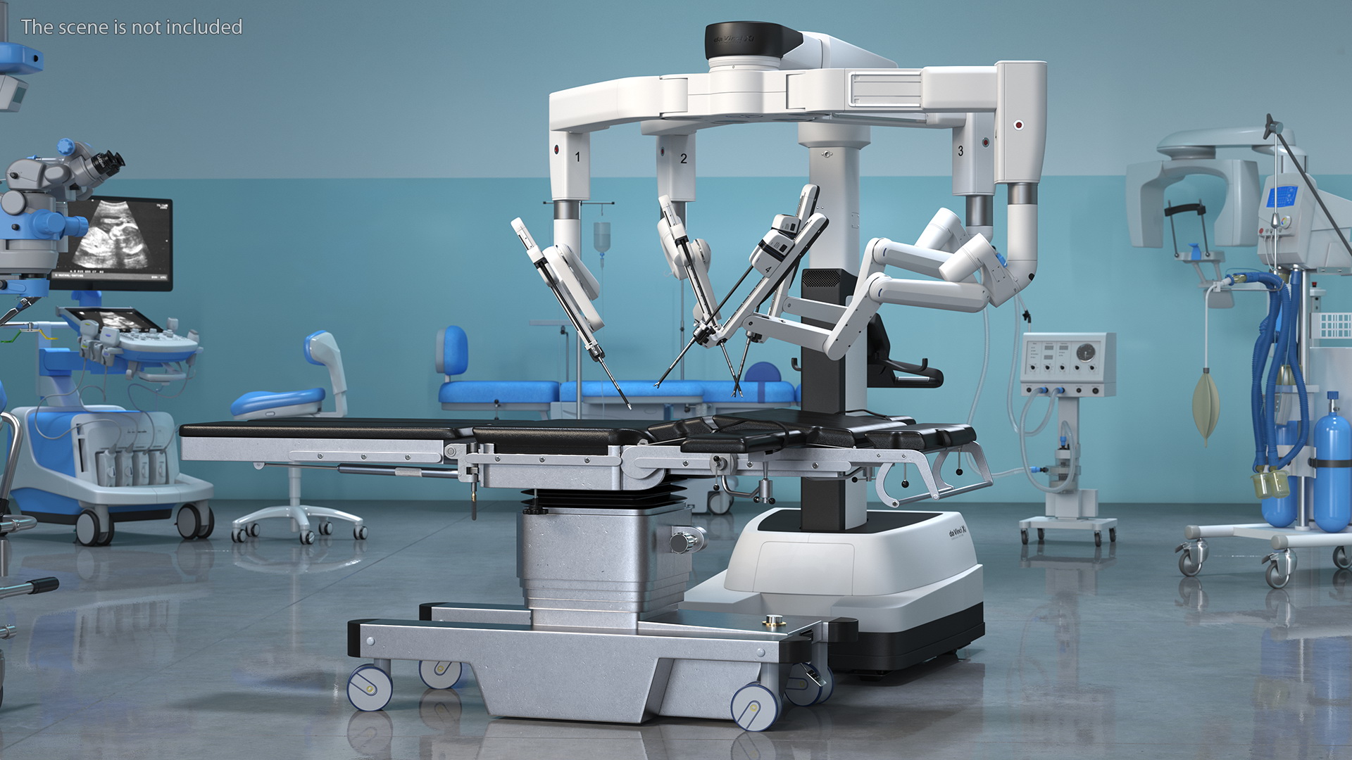 3D Surgical Robotic System da Vinci SI Rigged with Operating Table model