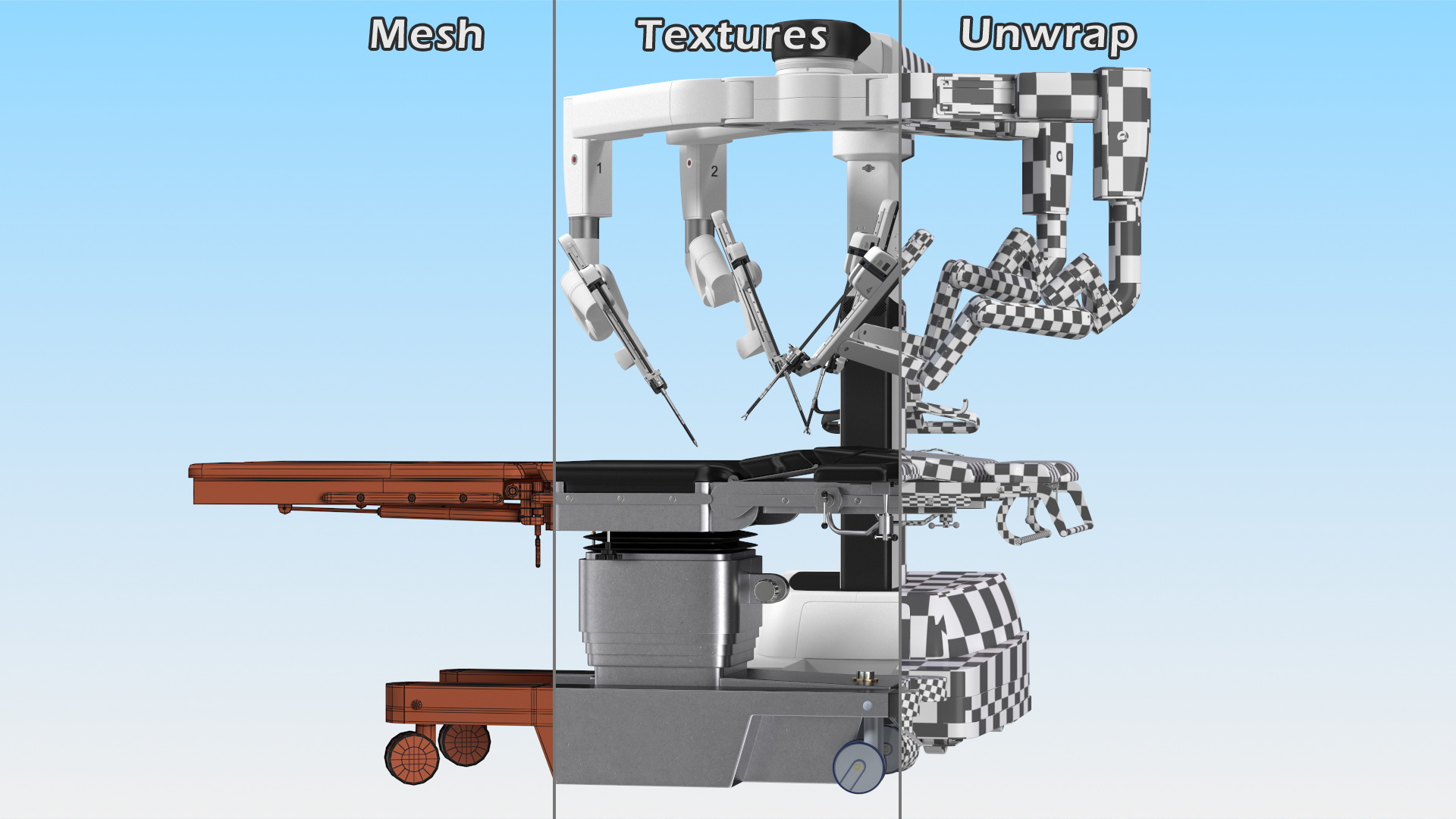 3D Surgical Robotic System da Vinci SI Rigged with Operating Table model