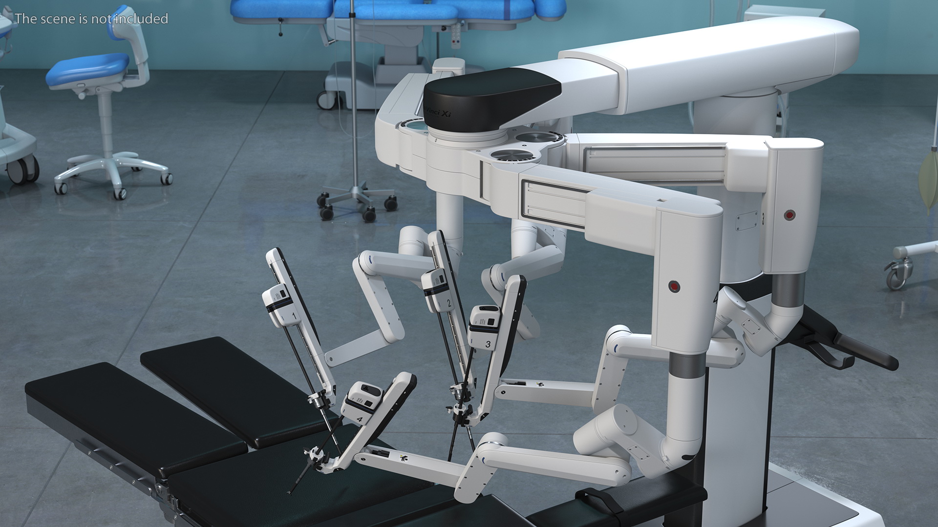 3D Surgical Robotic System da Vinci SI Rigged with Operating Table model