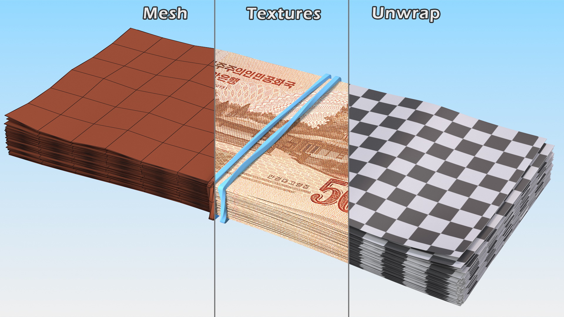 Stack of North Korea 5000 Won 2013 3D model