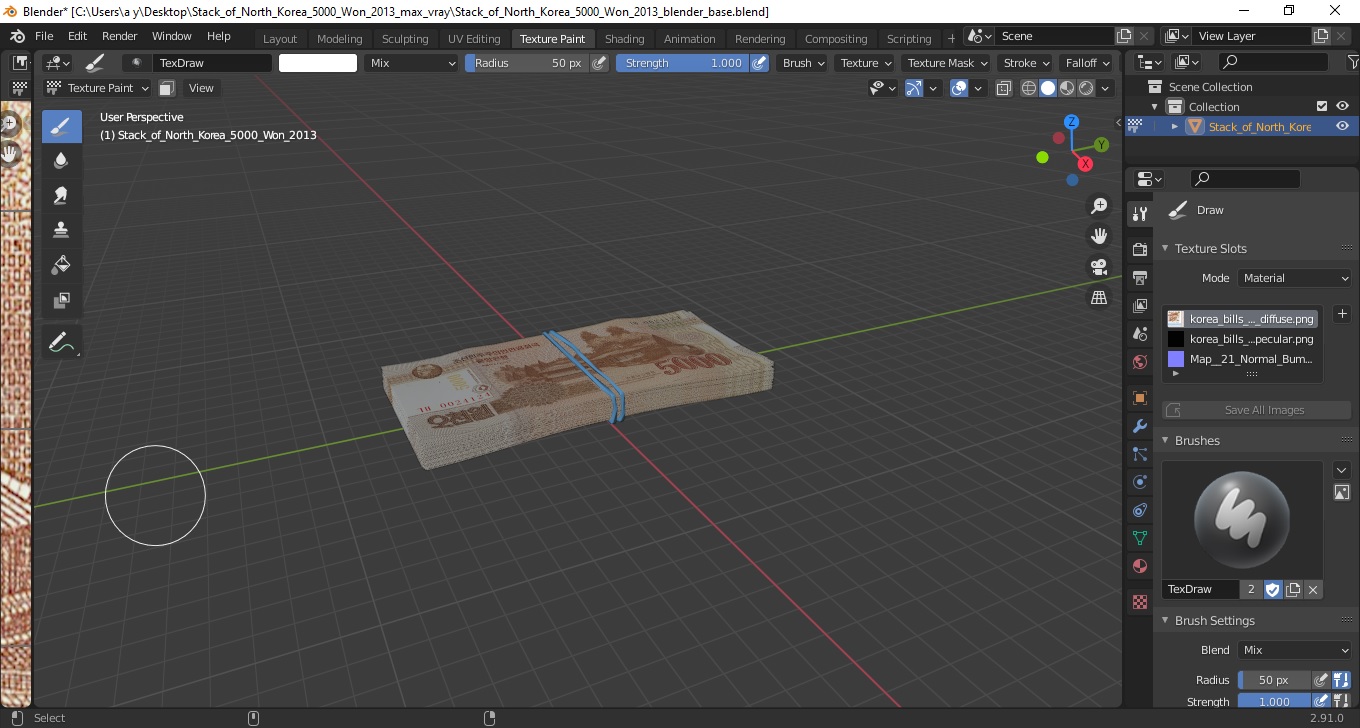 Stack of North Korea 5000 Won 2013 3D model