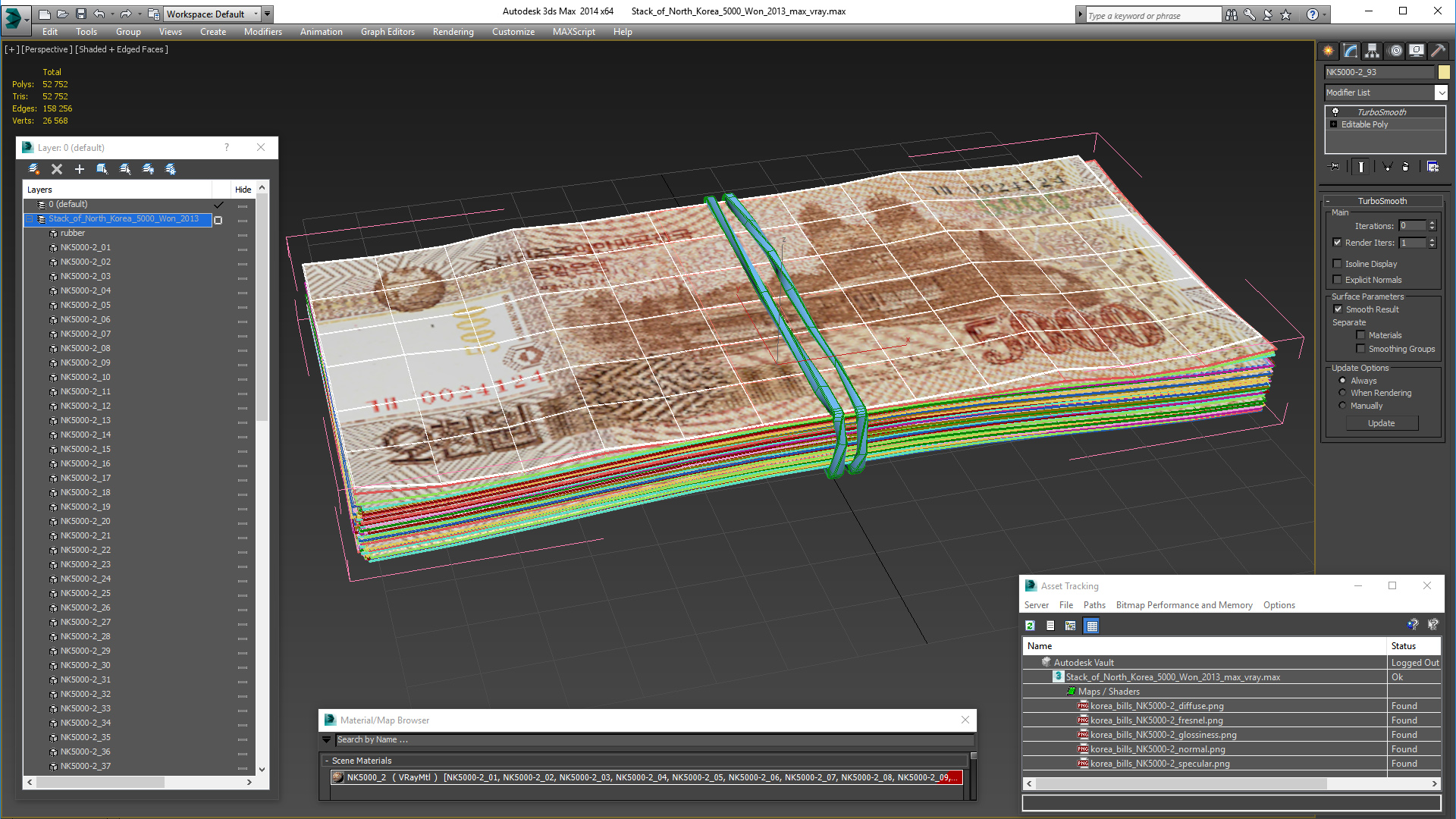 Stack of North Korea 5000 Won 2013 3D model