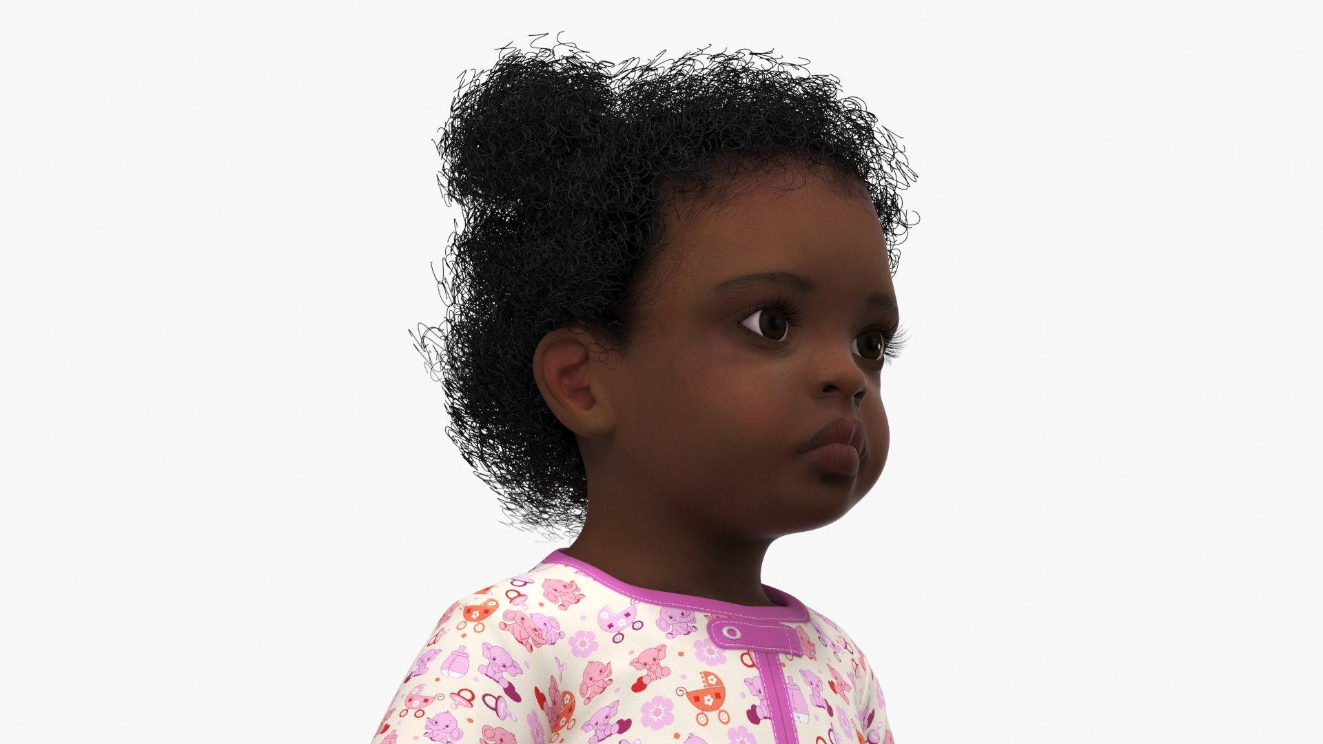 3D model Black Baby Girl Light Skin in Full Bodysuit A-Pose