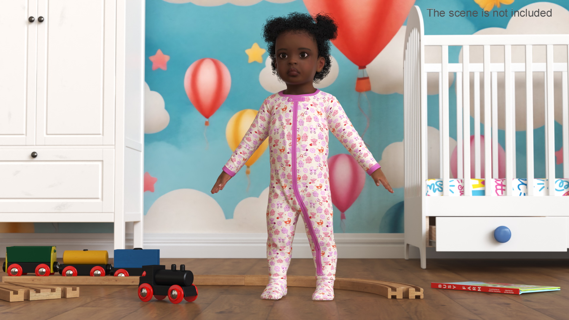 3D model Black Baby Girl Light Skin in Full Bodysuit A-Pose