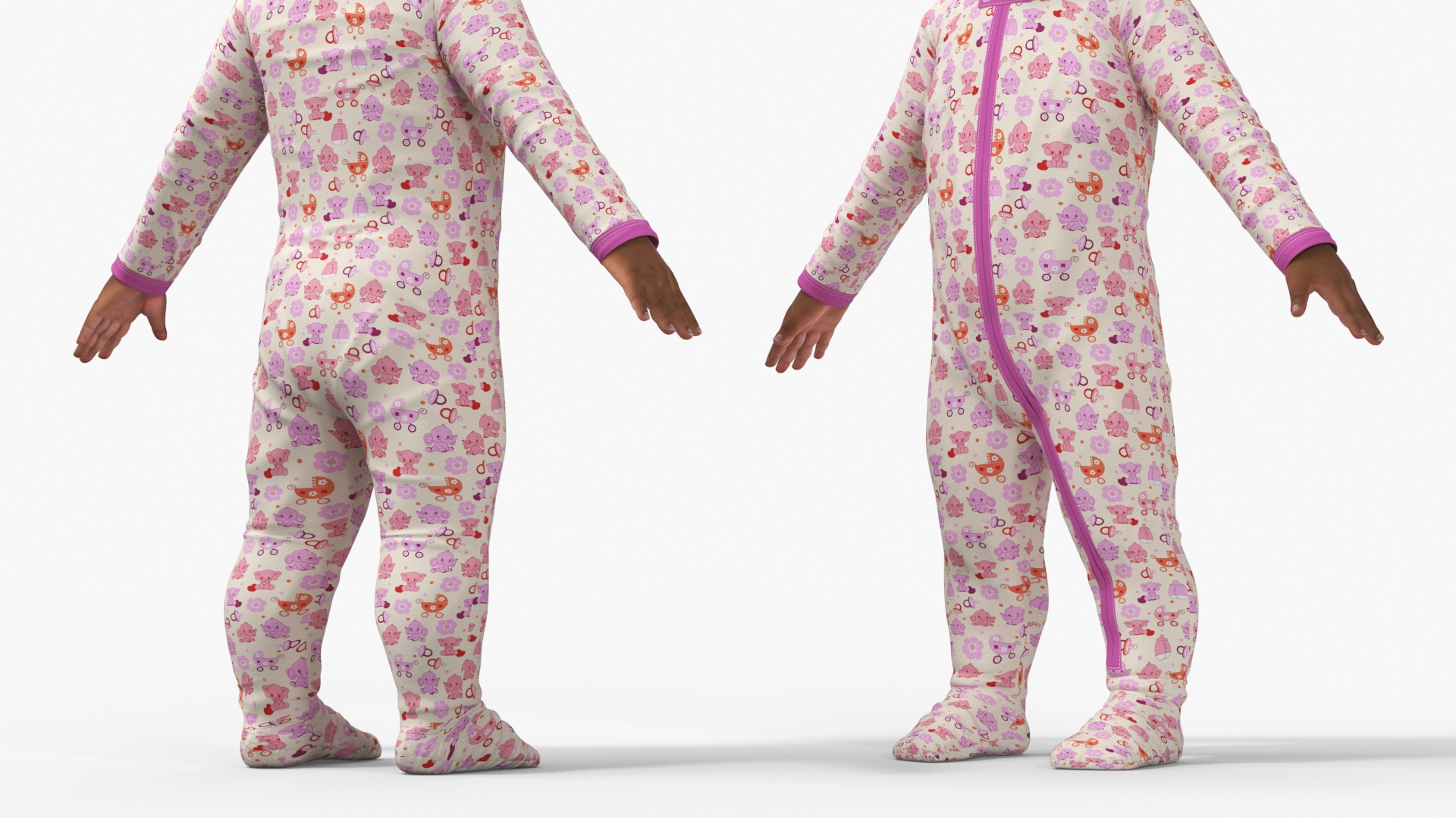 3D model Black Baby Girl Light Skin in Full Bodysuit A-Pose