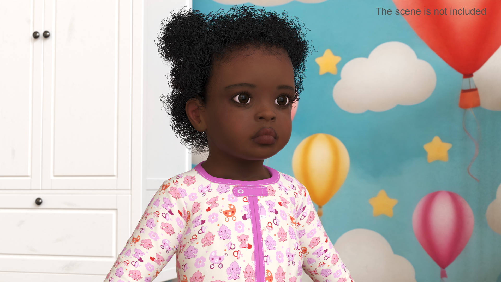 3D model Black Baby Girl Light Skin in Full Bodysuit A-Pose