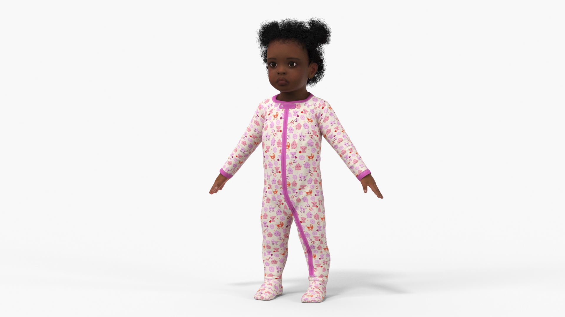 3D model Black Baby Girl Light Skin in Full Bodysuit A-Pose