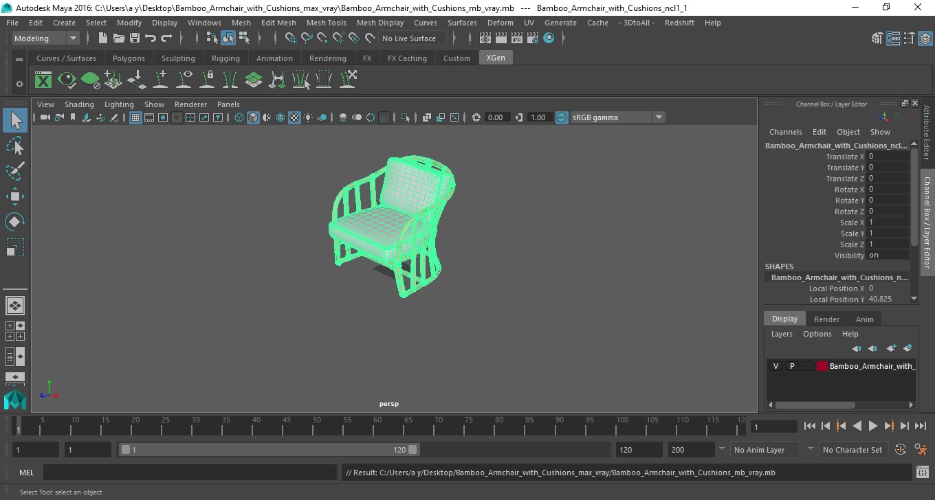 Bamboo Armchair with Cushions 3D model