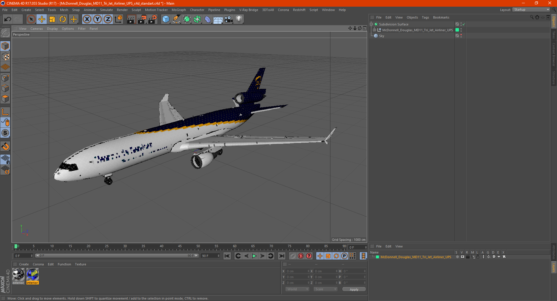 3D McDonnell Douglas MD11 Tri Jet Airliner UPS model