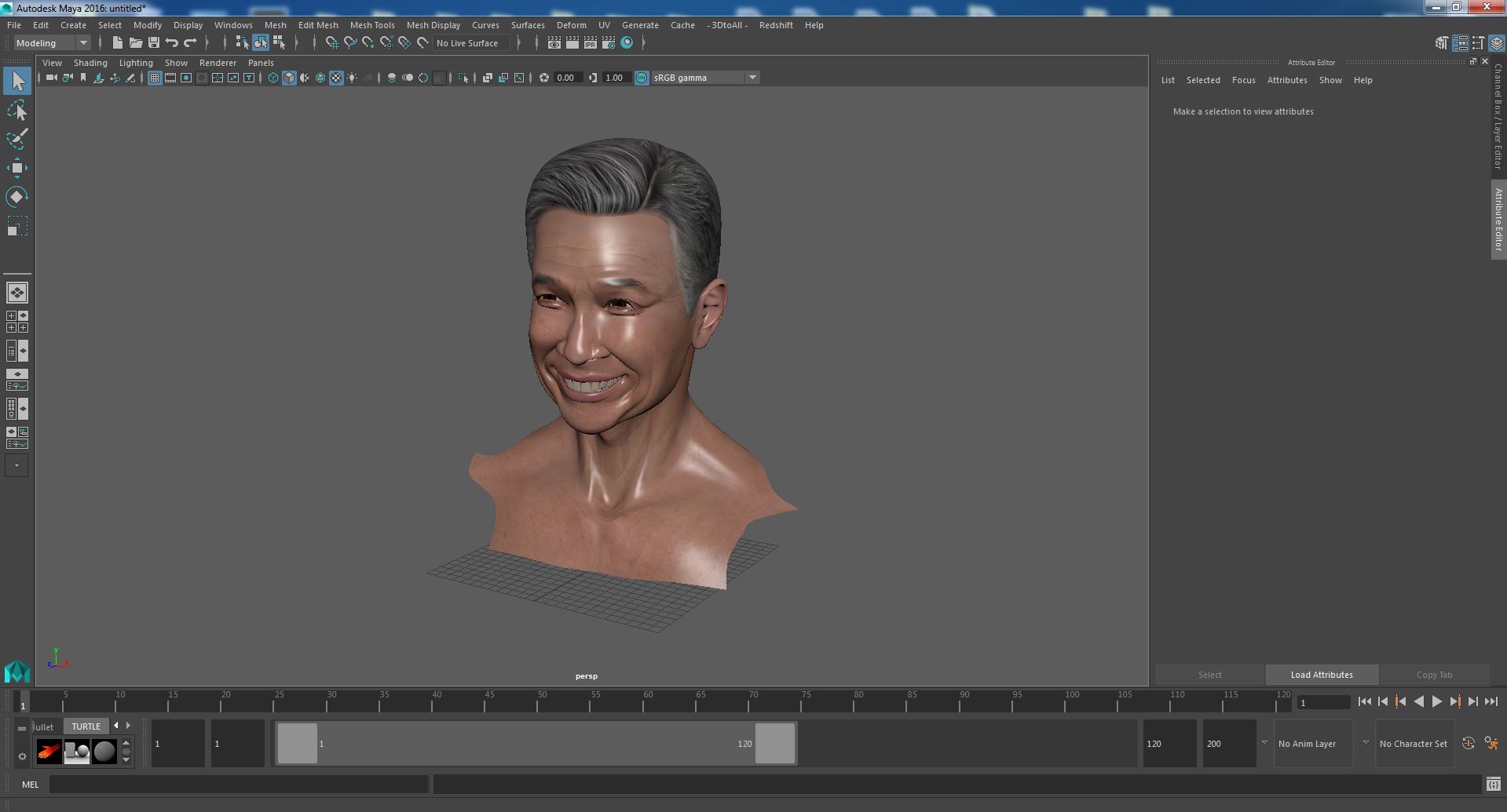Chinese Elderly Man Head Smiling 3D