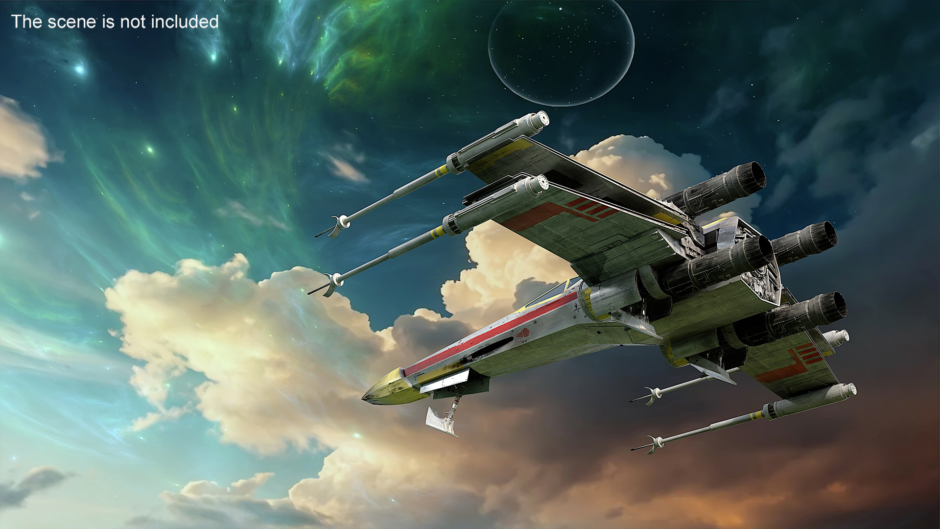 Starfighter X-Wing with Droid R2-D2 Rigged 3D