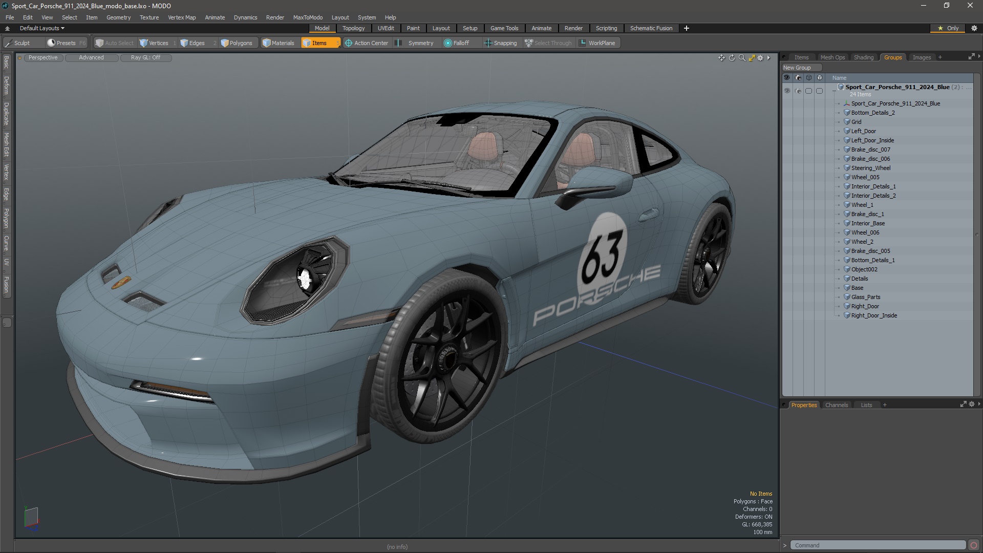 3D Sport Car Porsche 911 2024 Blue