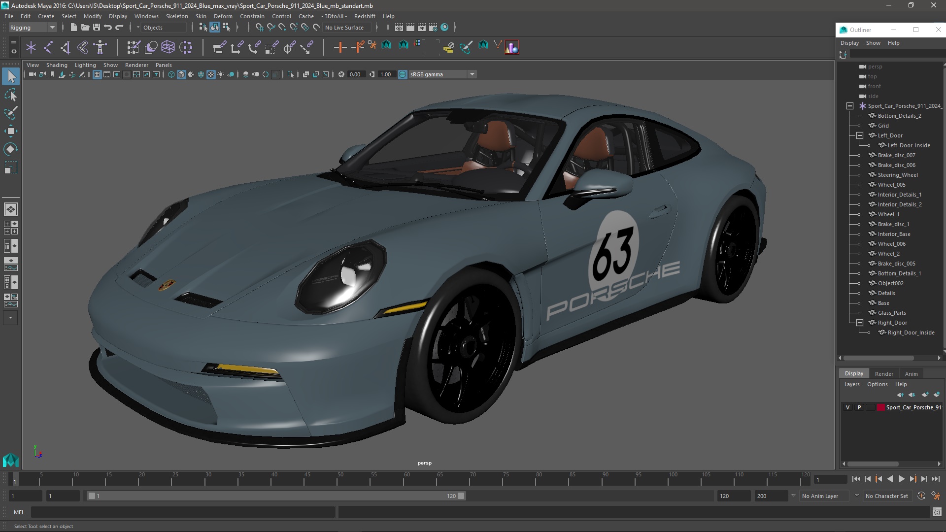 3D Sport Car Porsche 911 2024 Blue