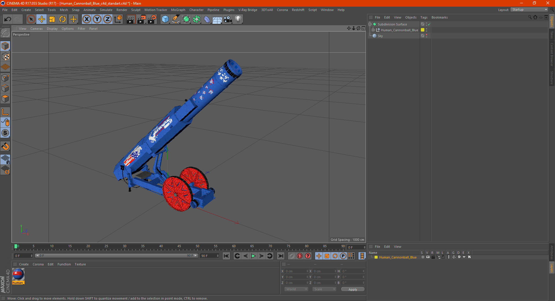 3D Human Cannonball Blue