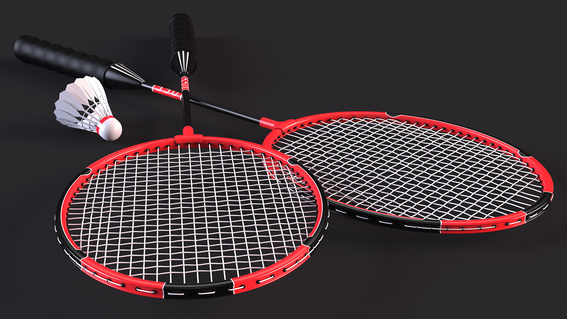 3D model Red Composite Badminton Rackets and Plastic Shuttlecock