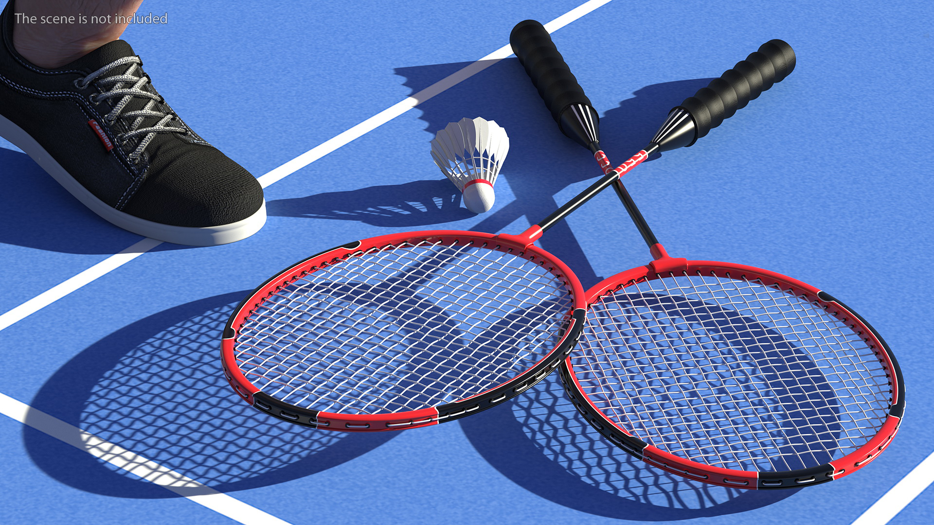 3D model Red Composite Badminton Rackets and Plastic Shuttlecock