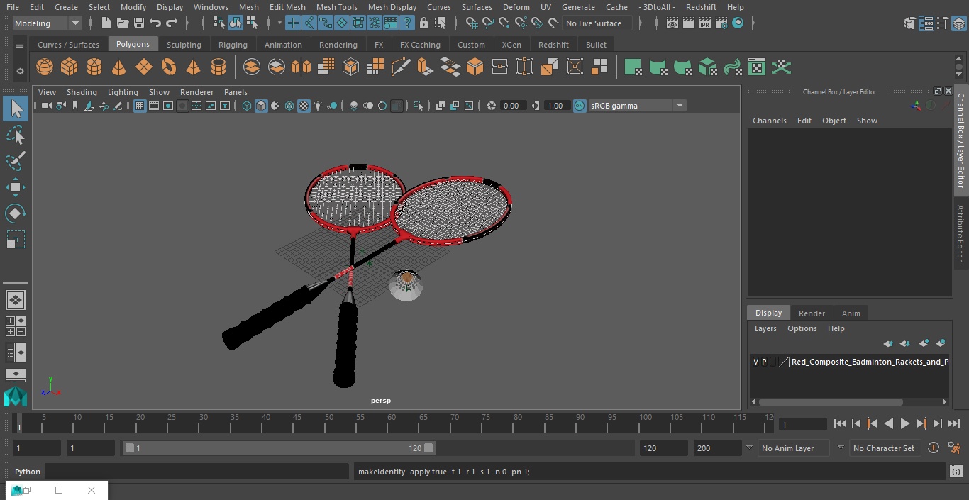3D model Red Composite Badminton Rackets and Plastic Shuttlecock