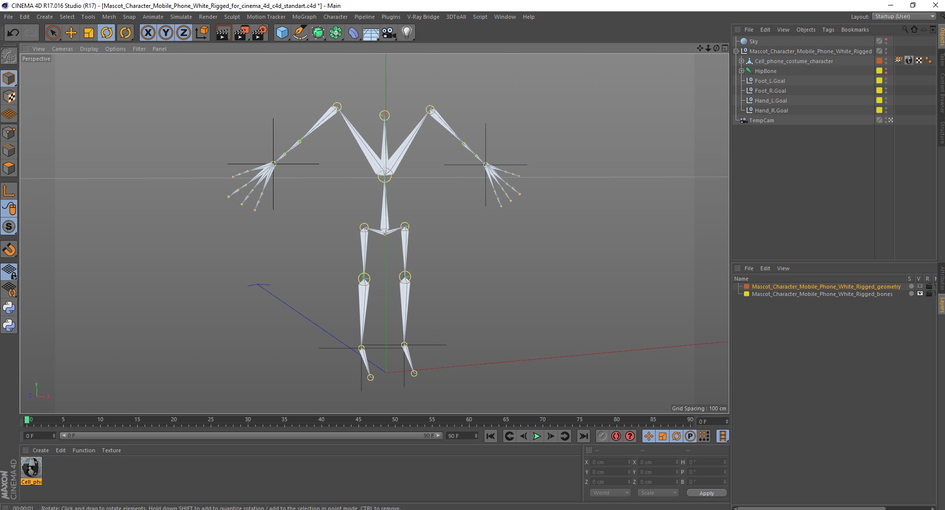3D Mascot Character Mobile Phone White Rigged for Cinema 4D
