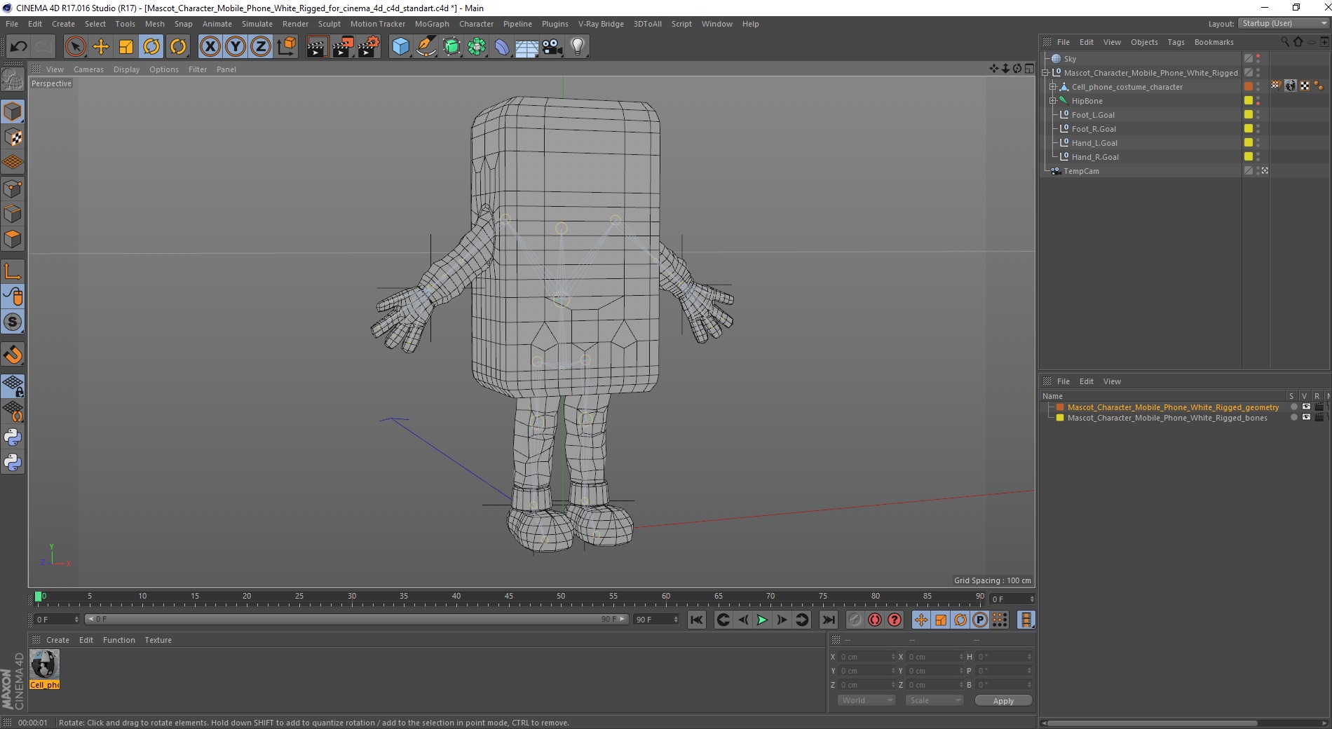 3D Mascot Character Mobile Phone White Rigged for Cinema 4D