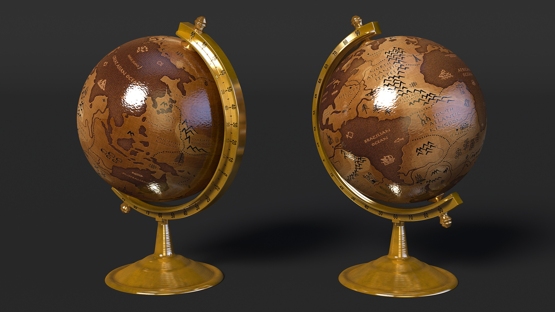Antique Globe On Bronze Stand 3D model