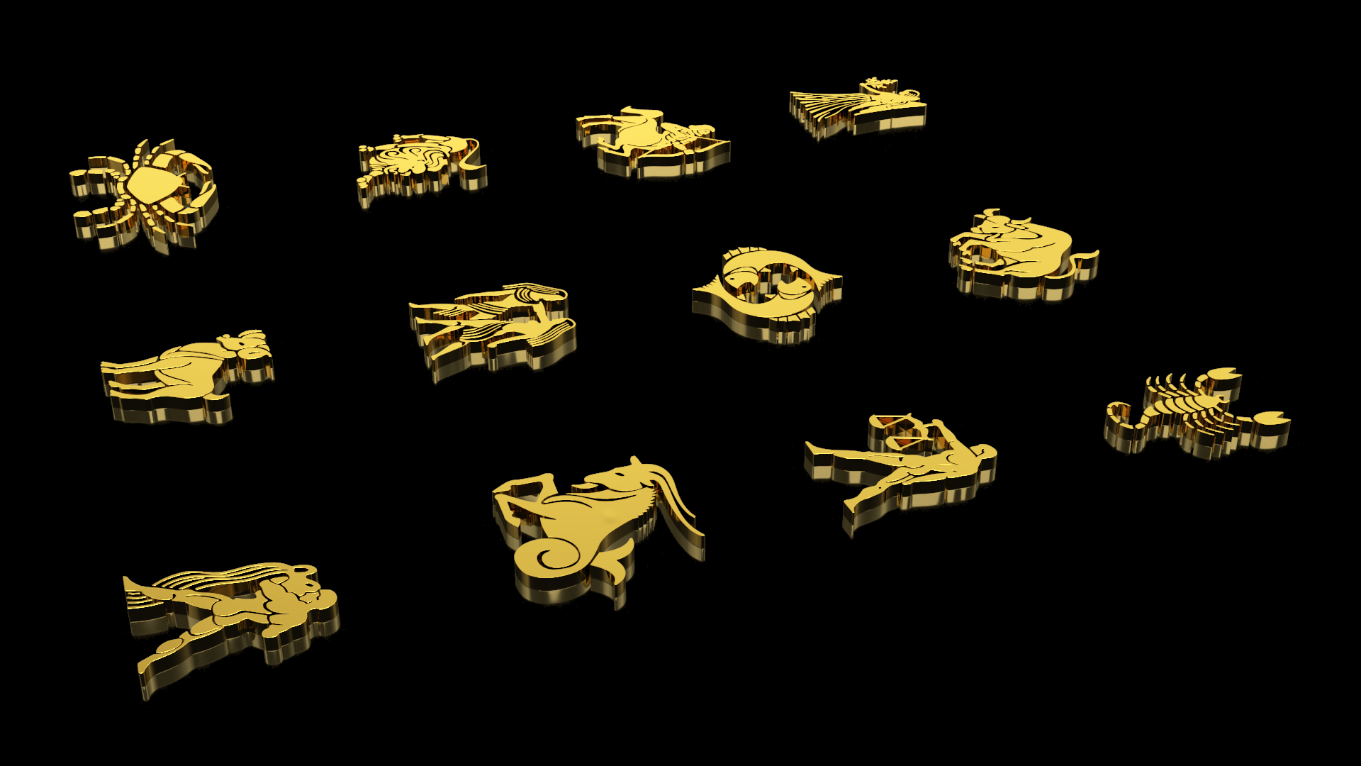 Golden Zodiac Signs 3D model