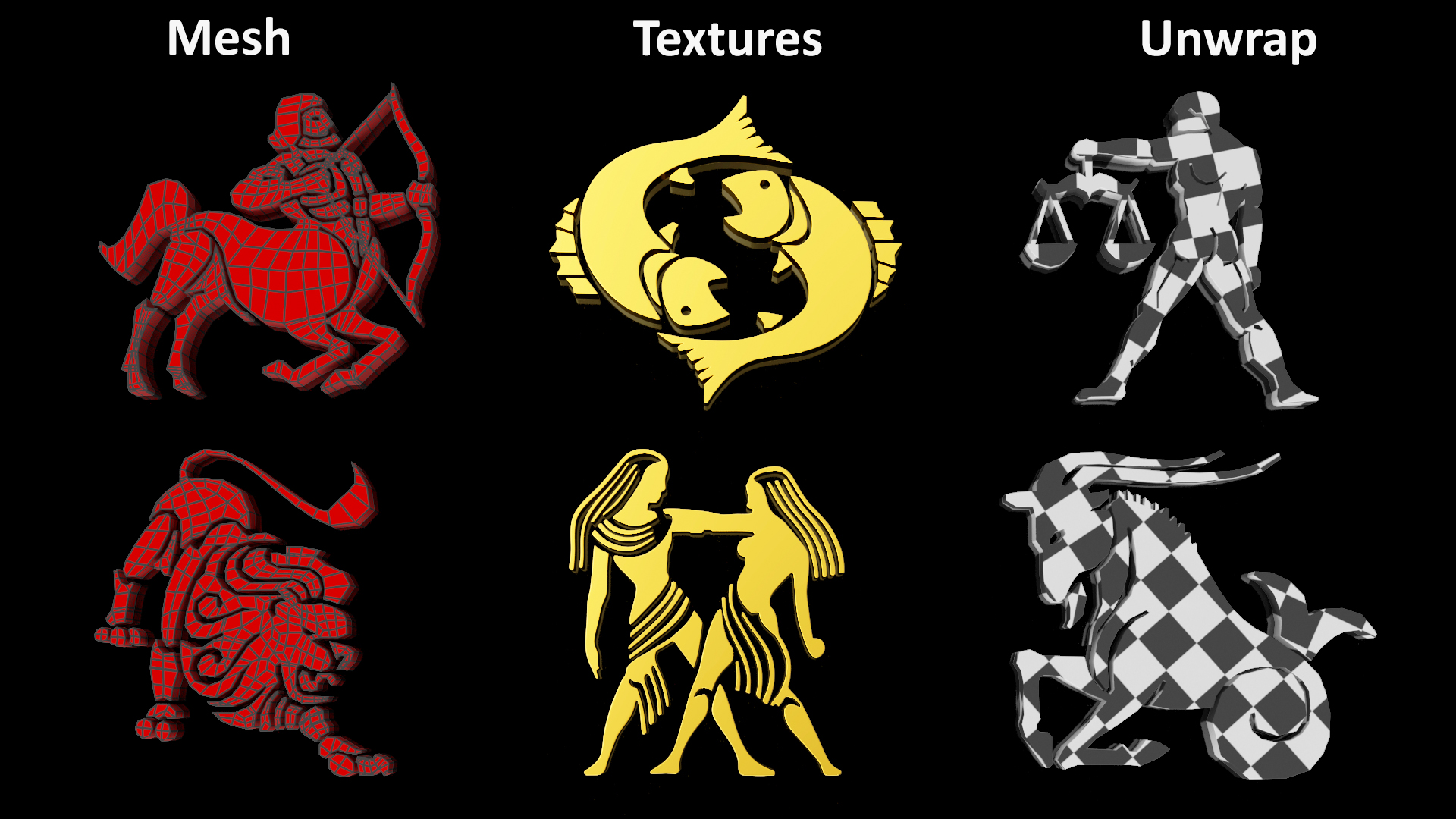 Golden Zodiac Signs 3D model