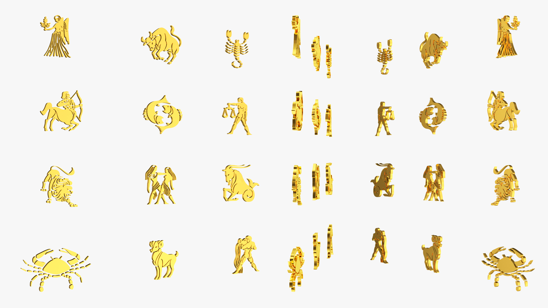 Golden Zodiac Signs 3D model