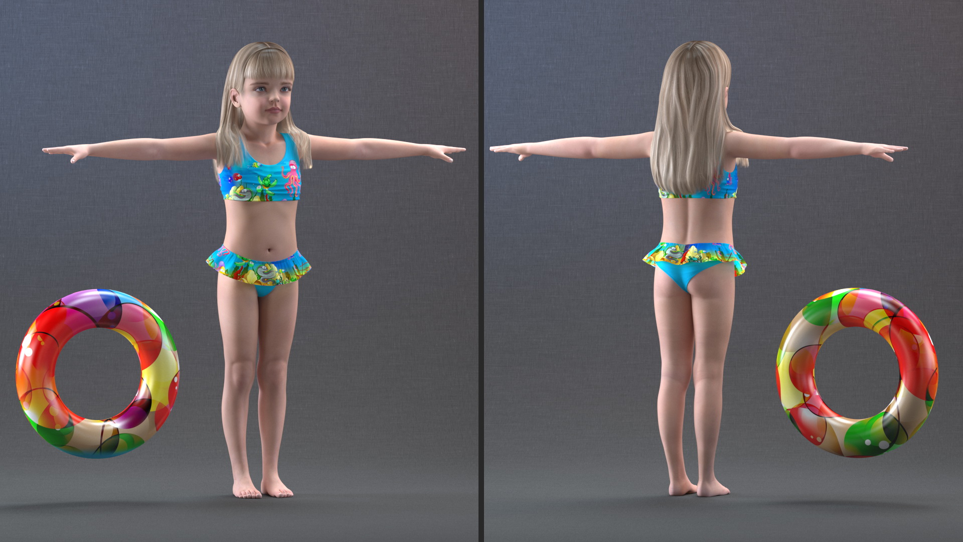 Beach Style Realistic Child Girl T-Pose 3D model