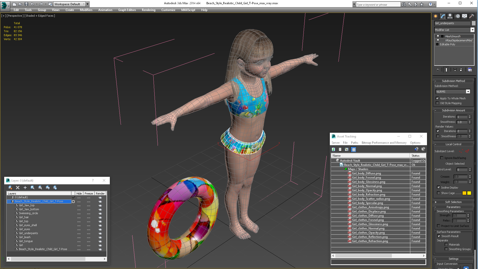 Beach Style Realistic Child Girl T-Pose 3D model