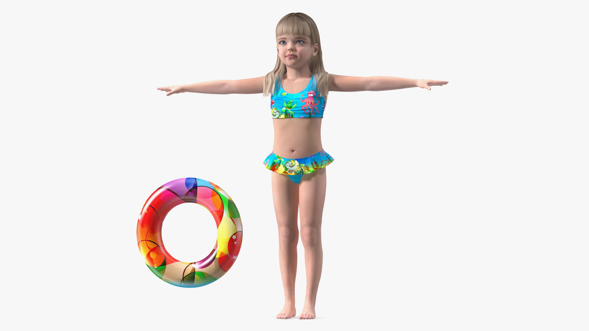Beach Style Realistic Child Girl T-Pose 3D model