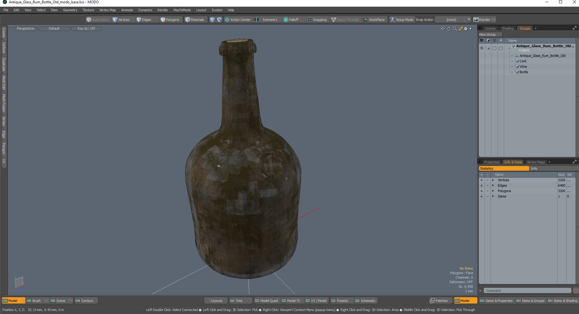 3D Antique Glass Rum Bottle Old model