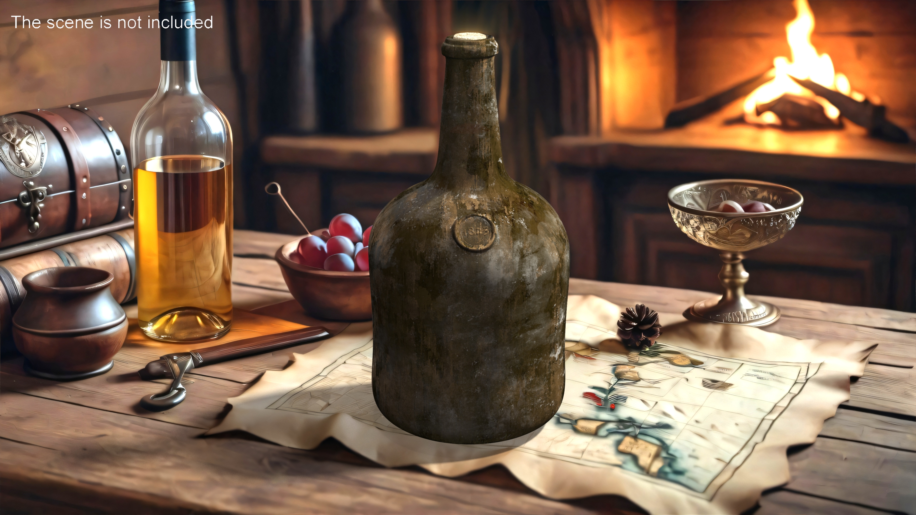 3D Antique Glass Rum Bottle Old model