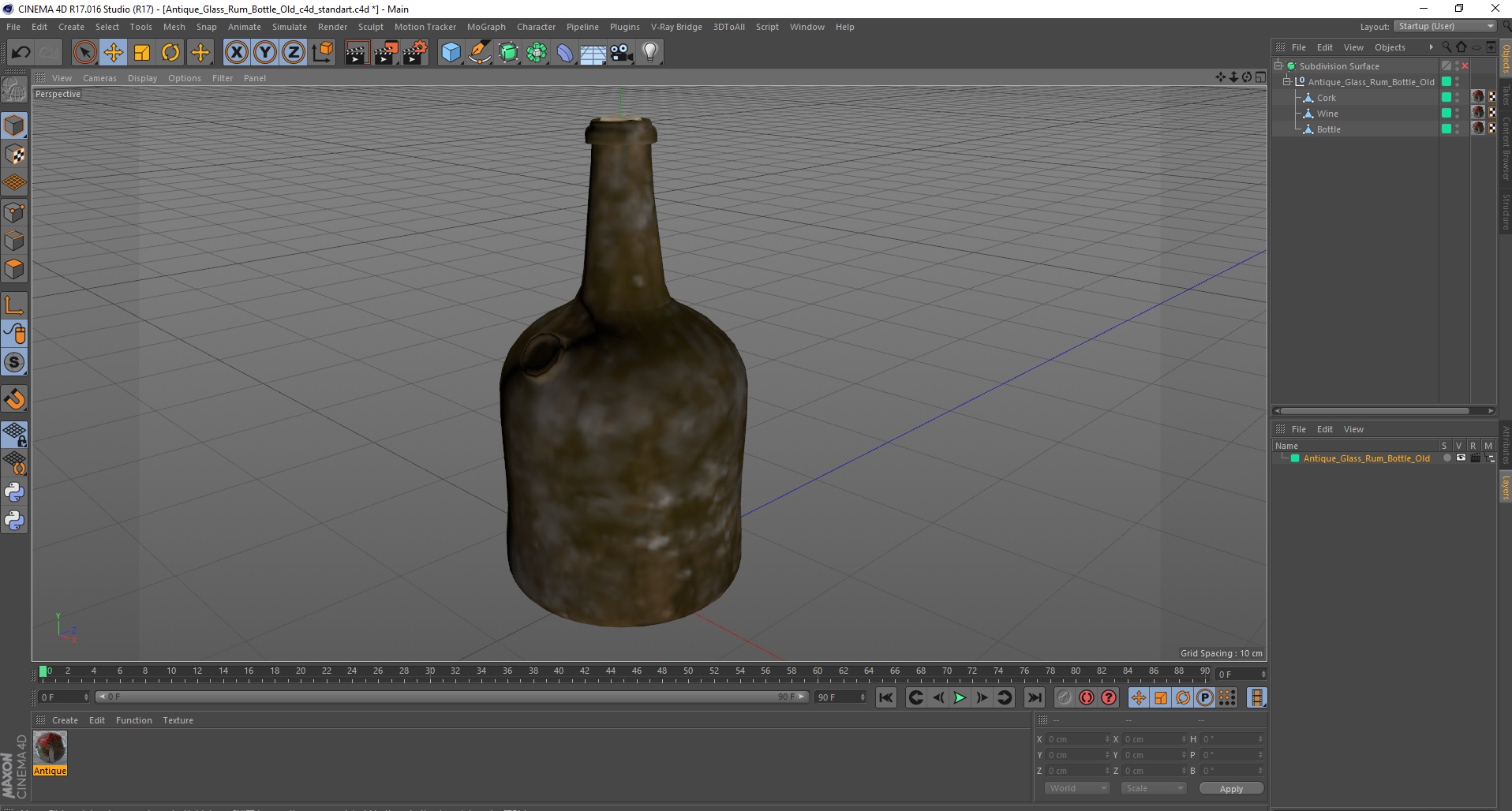 3D Antique Glass Rum Bottle Old model