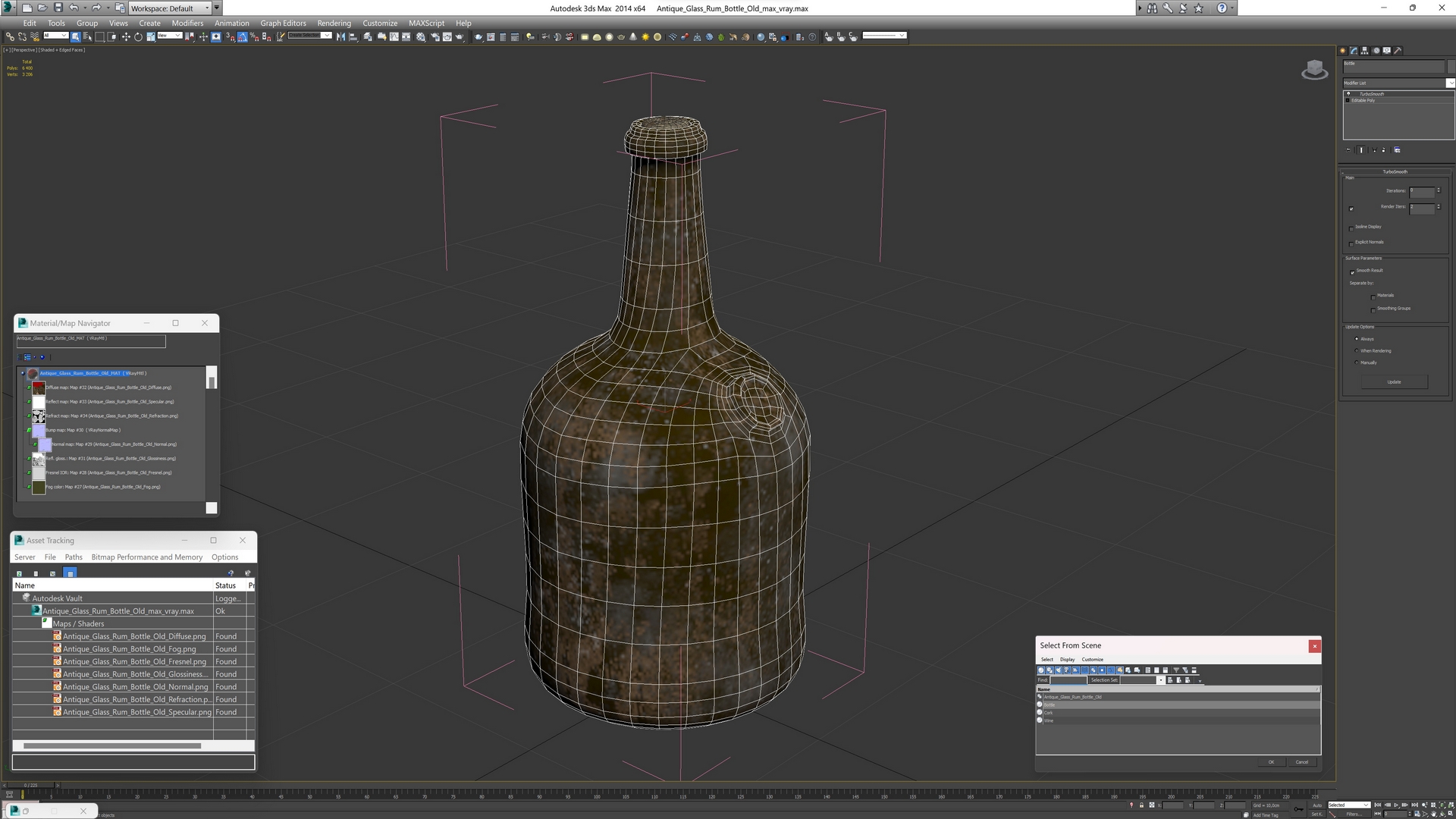 3D Antique Glass Rum Bottle Old model