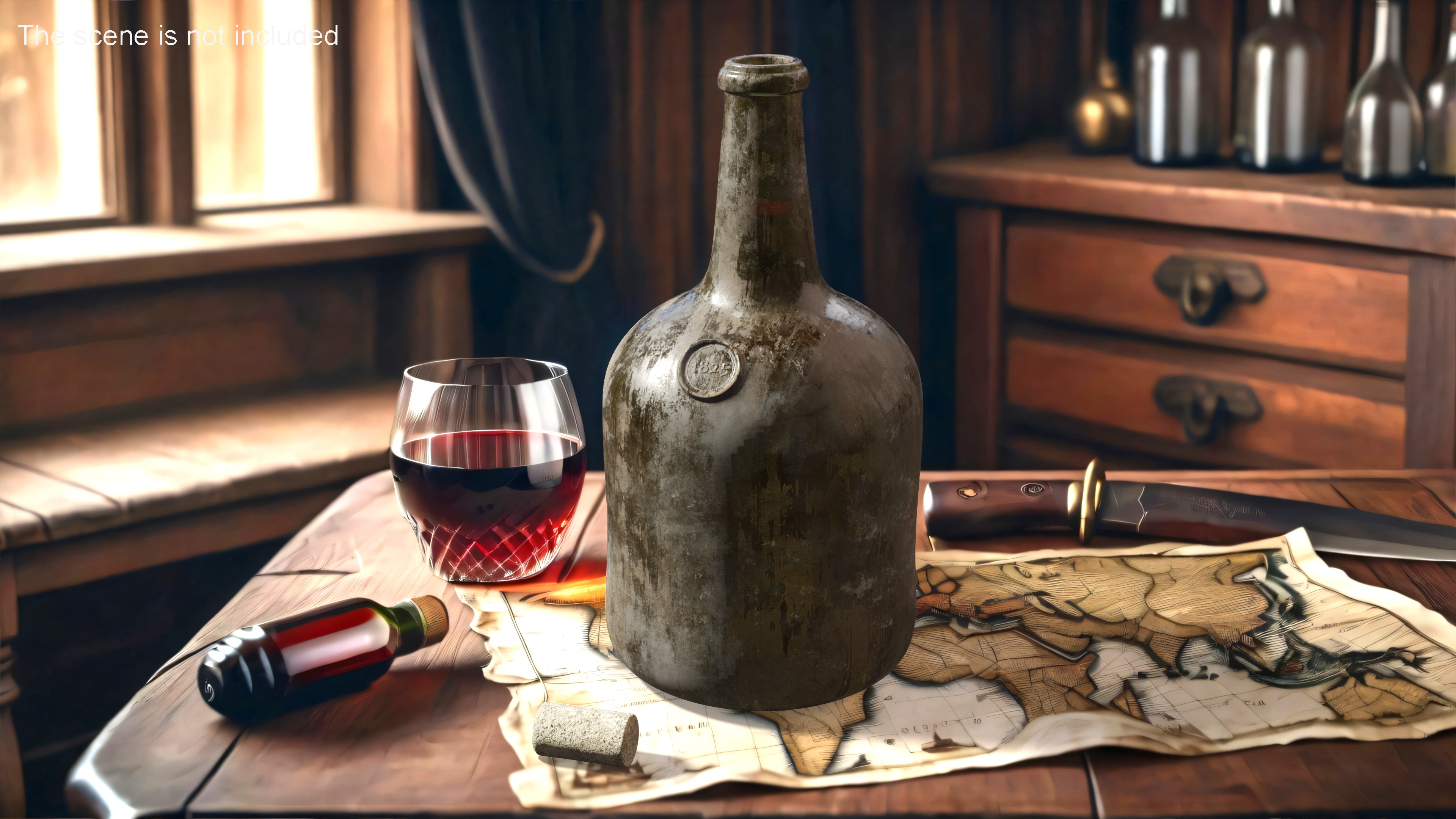 3D Antique Glass Rum Bottle Old model
