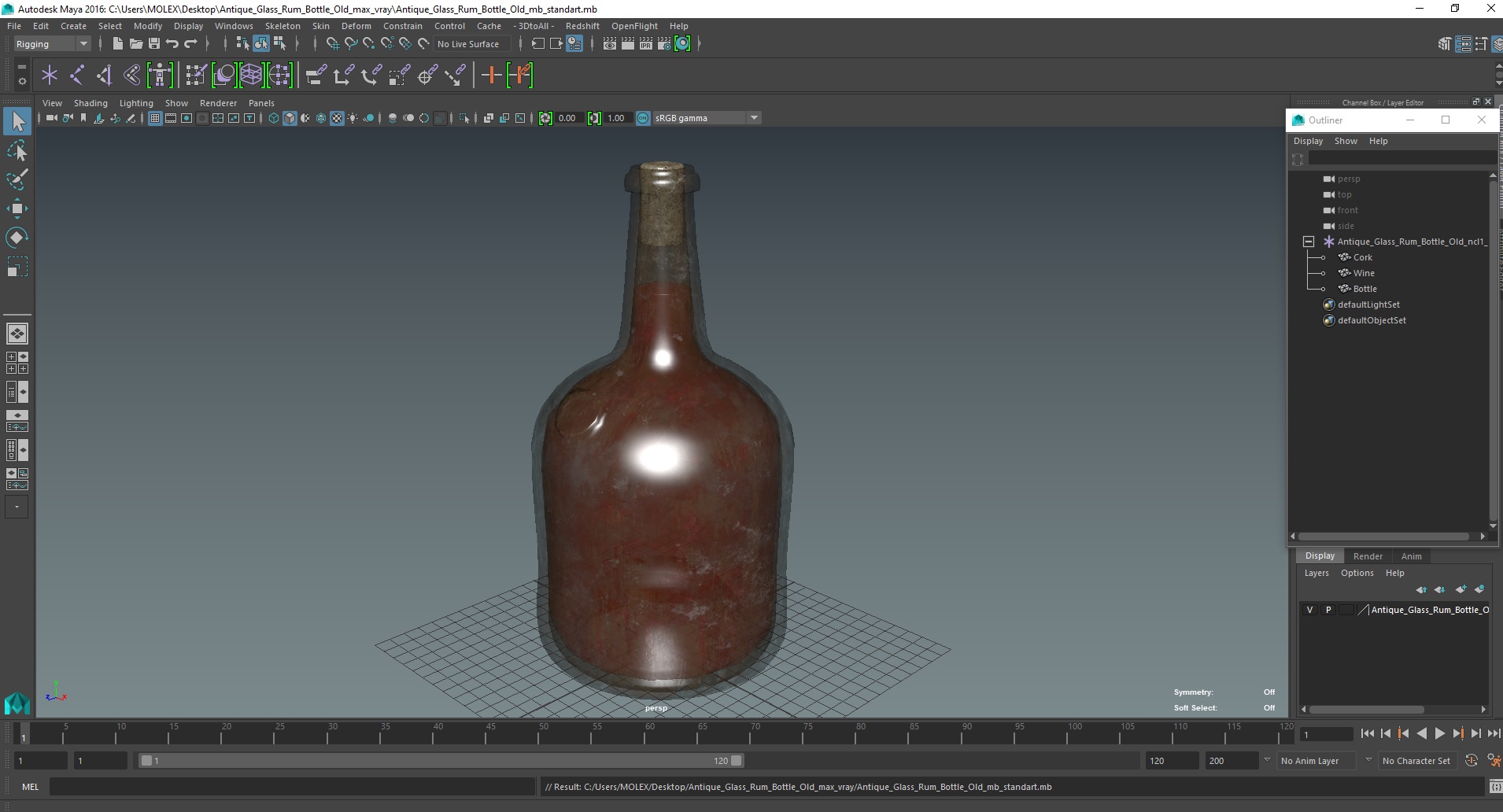 3D Antique Glass Rum Bottle Old model