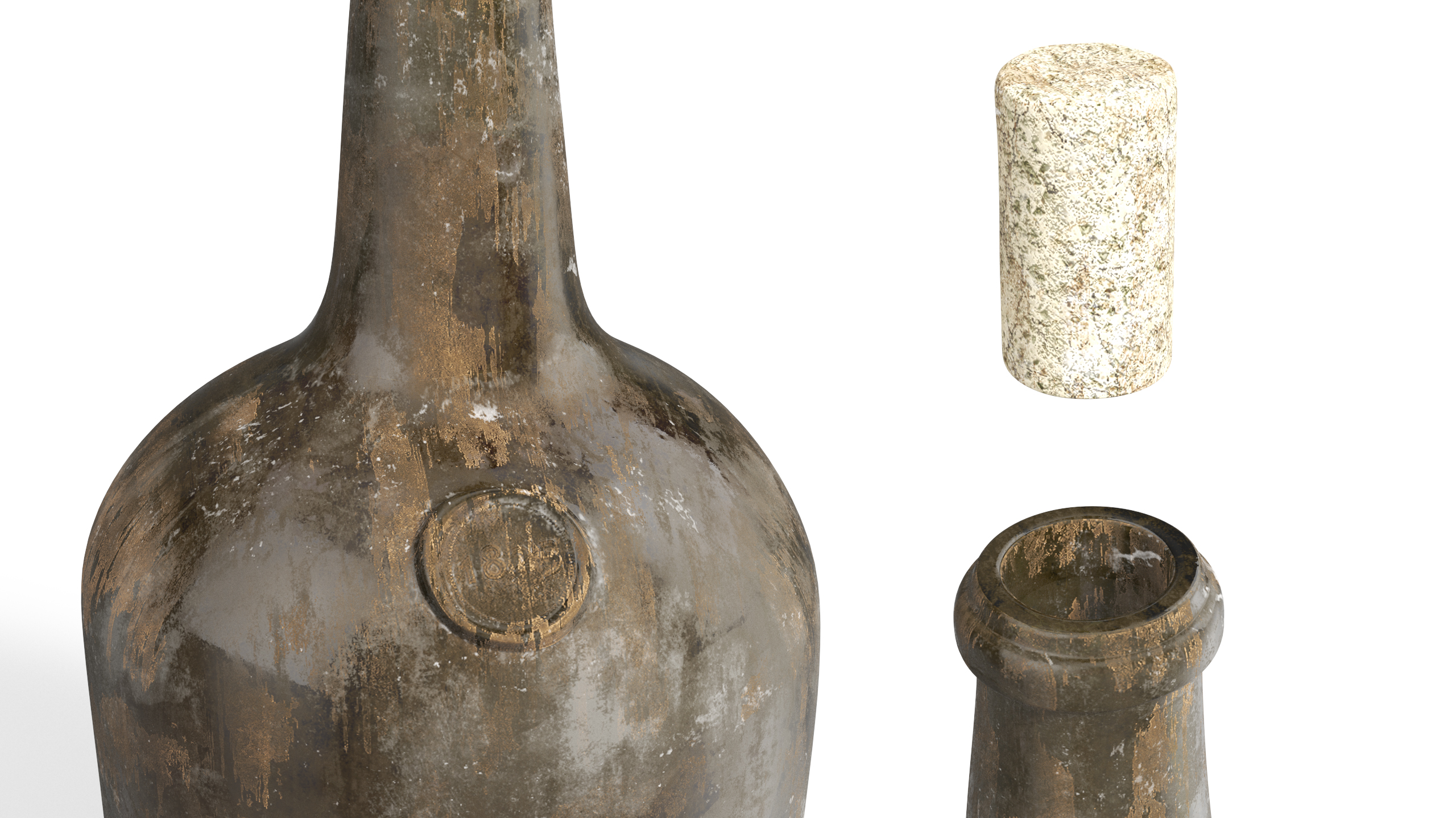 3D Antique Glass Rum Bottle Old model