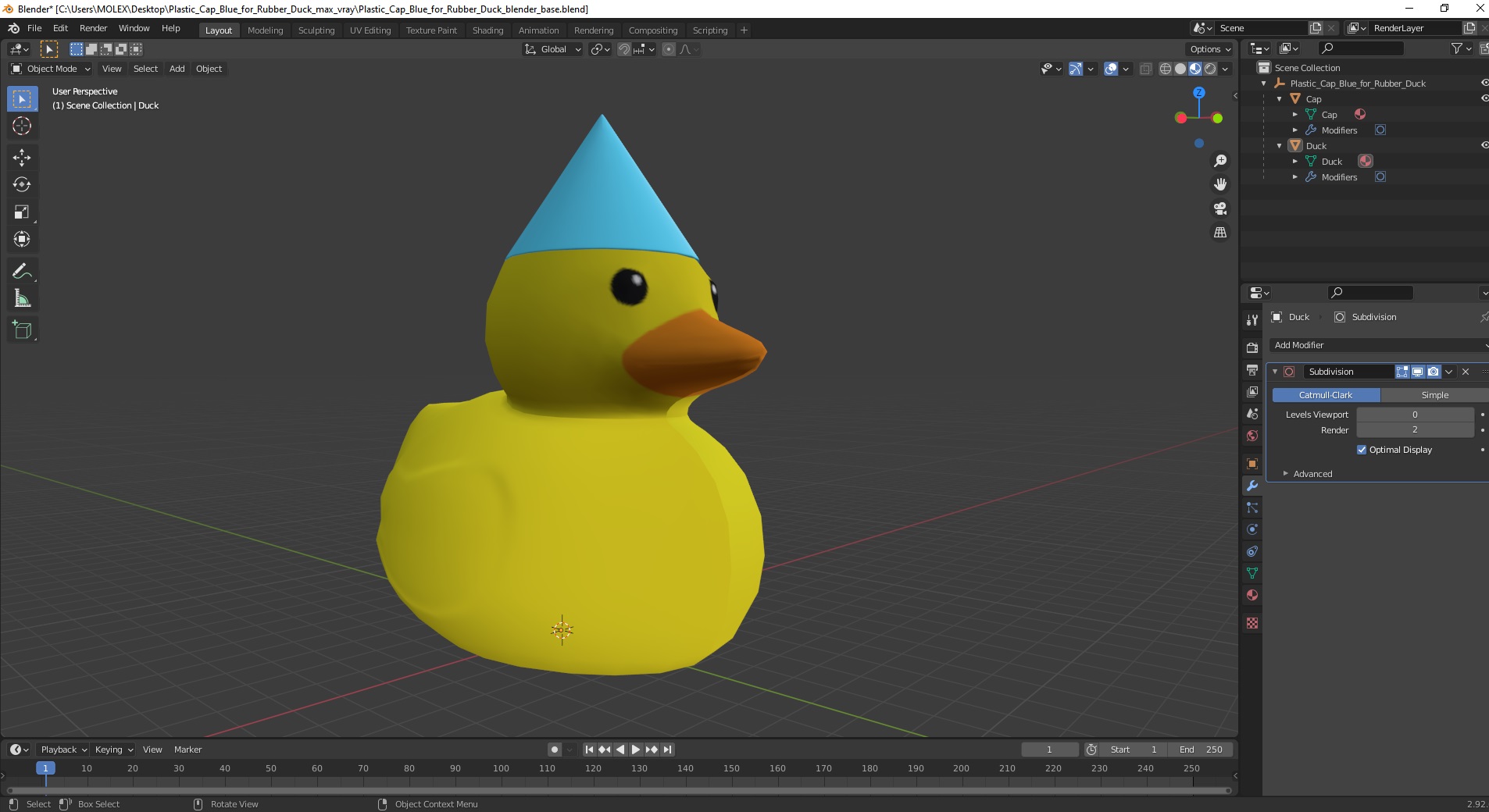 Plastic Cap Blue for Rubber Duck 3D