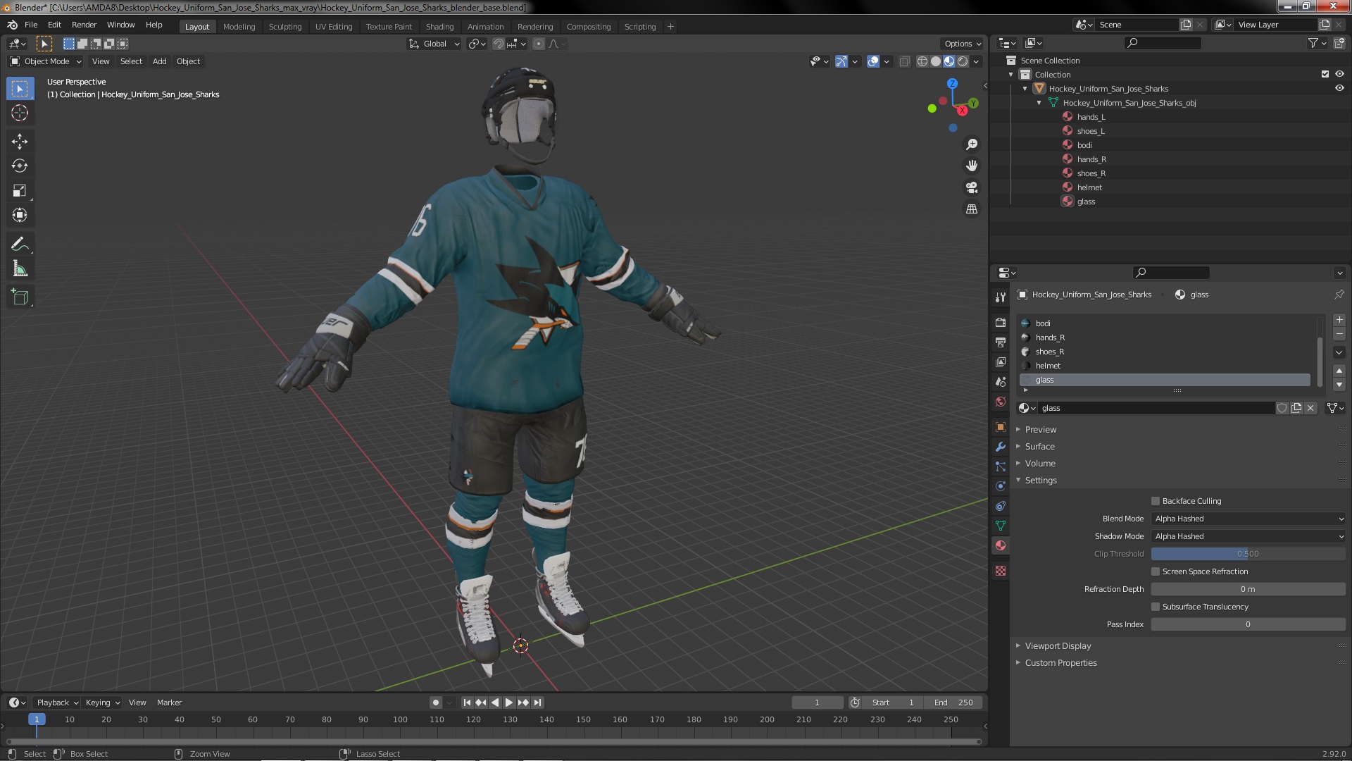 3D model Hockey Uniform San Jose Sharks