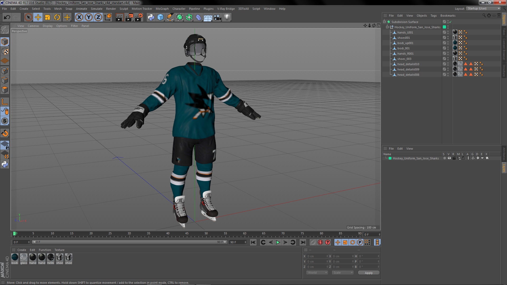 3D model Hockey Uniform San Jose Sharks